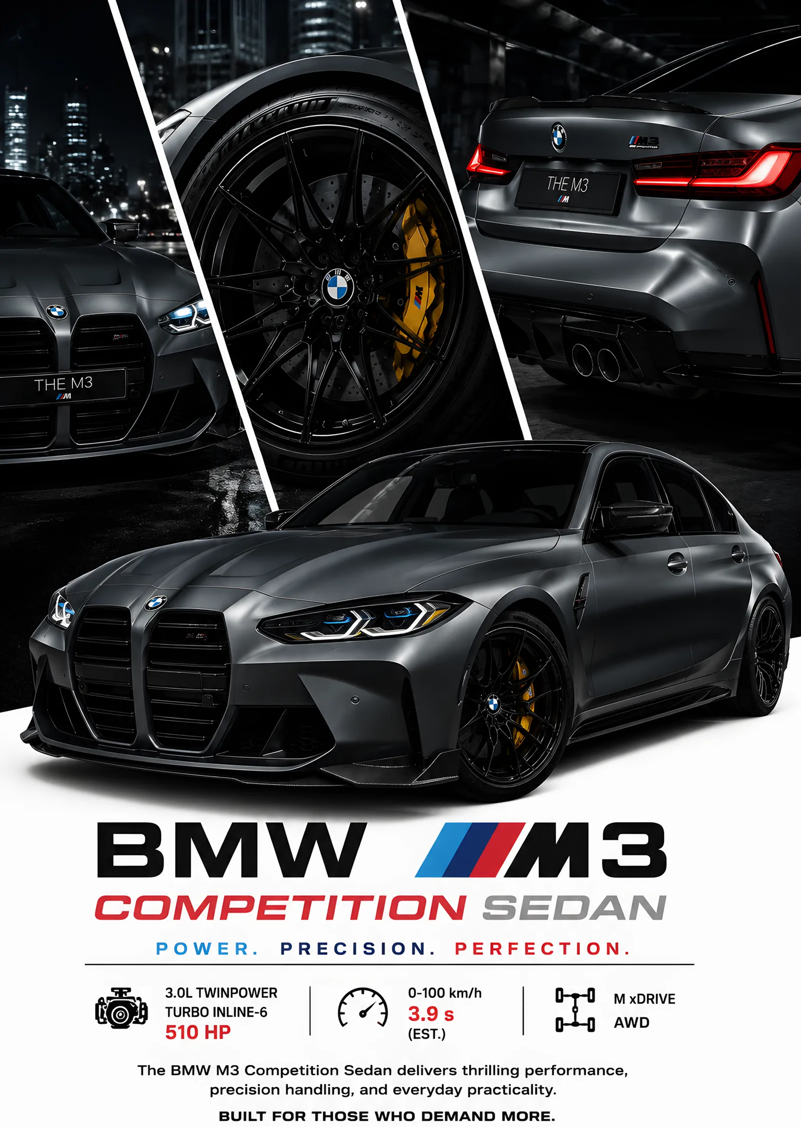 BMW M3 Competition Sedan Künye metal tablo