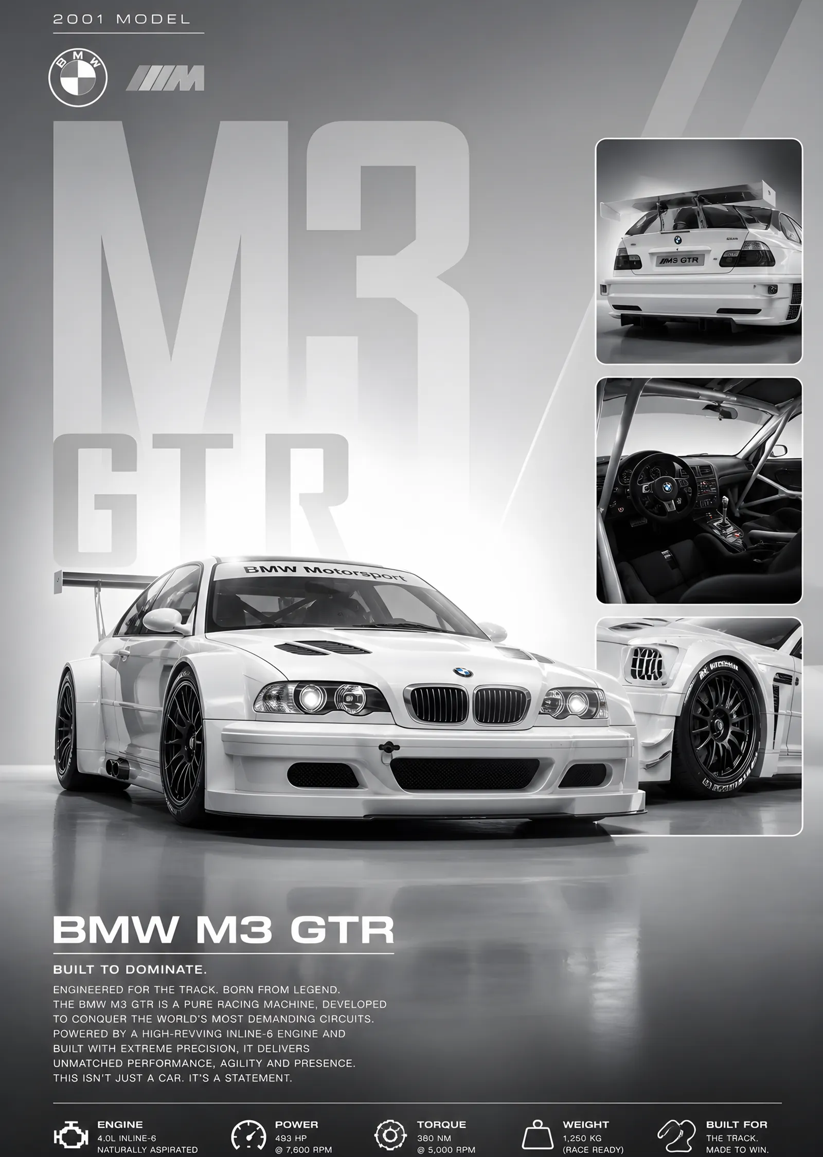 BMW M3 GTR Katalog Sayfası metal tablo