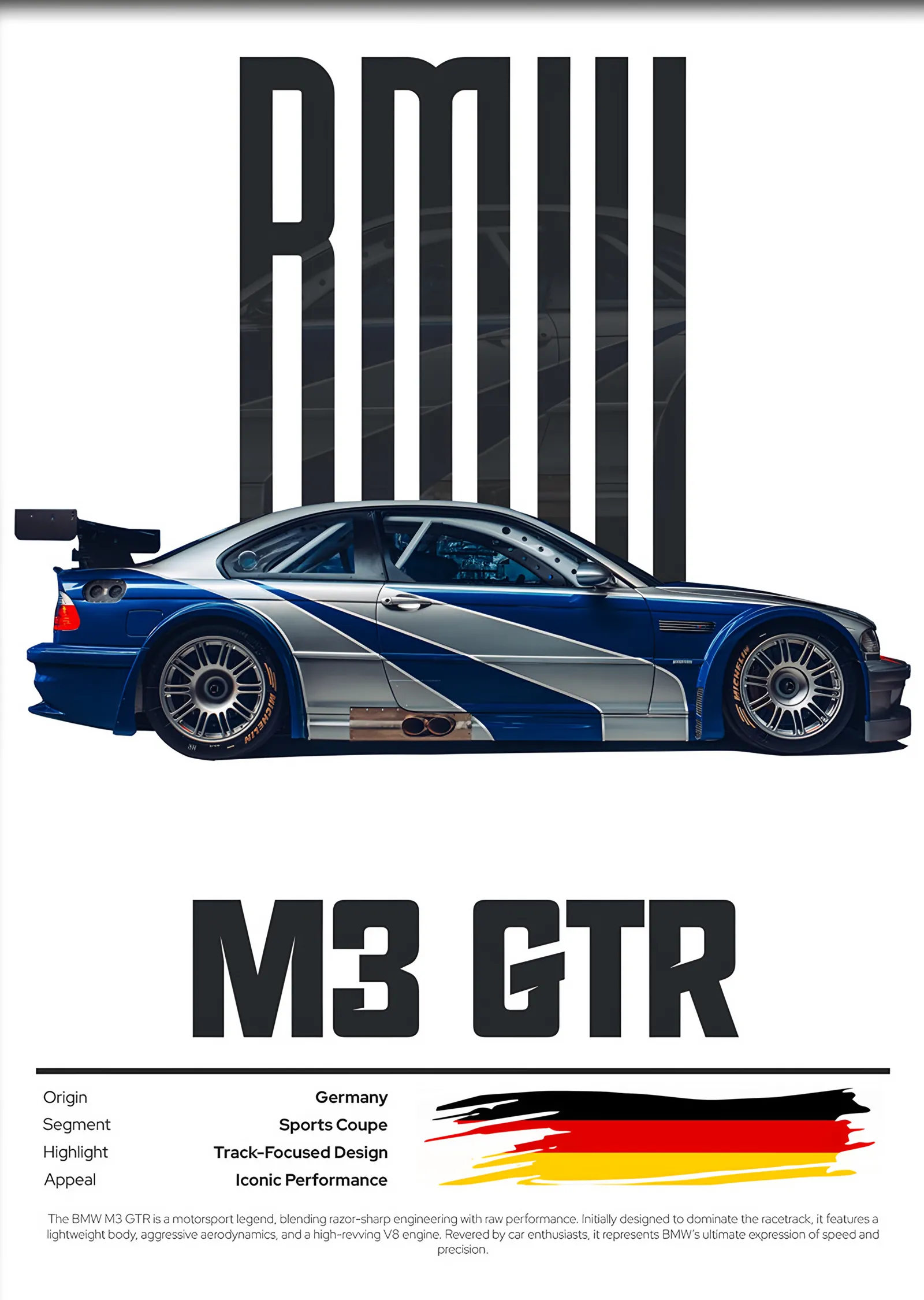 BMW M3 GTR Pist Livresi metal tablo