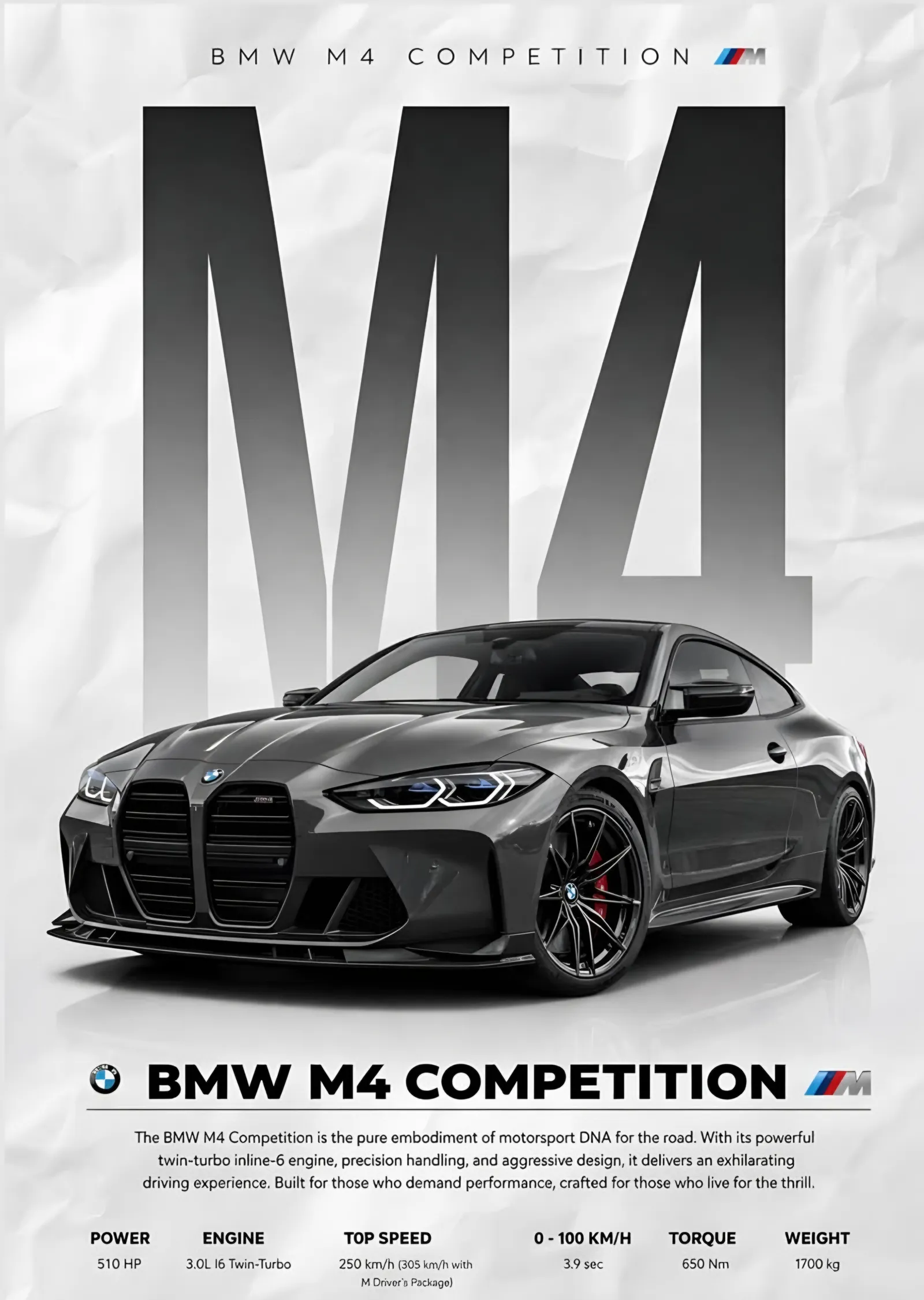 BMW M4 Competition Künye metal tablo