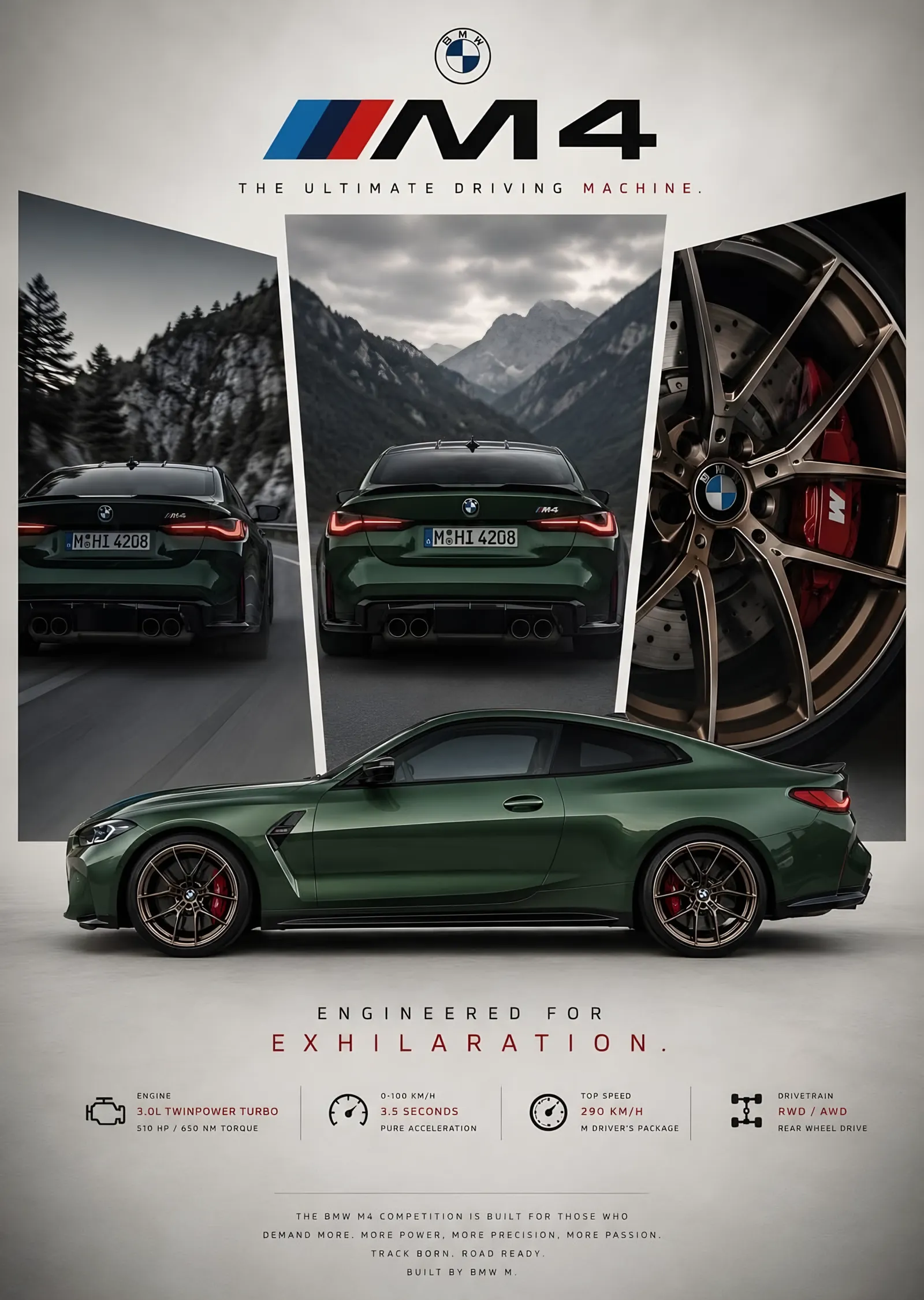 BMW M4 Yeşil Dağ Yolu metal tablo