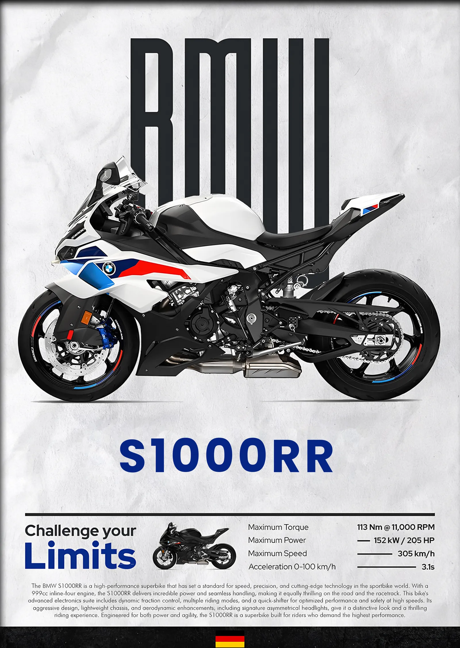 BMW S1000RR Beyaz metal tablo