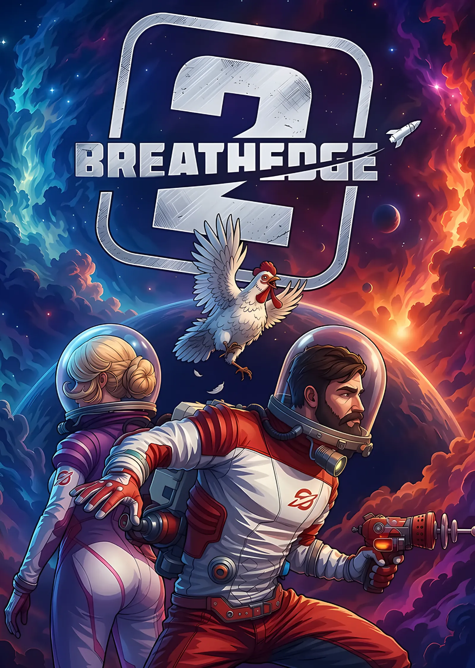 Breathedge 2: Uzayda Astronot ve Tavuk metal tablo