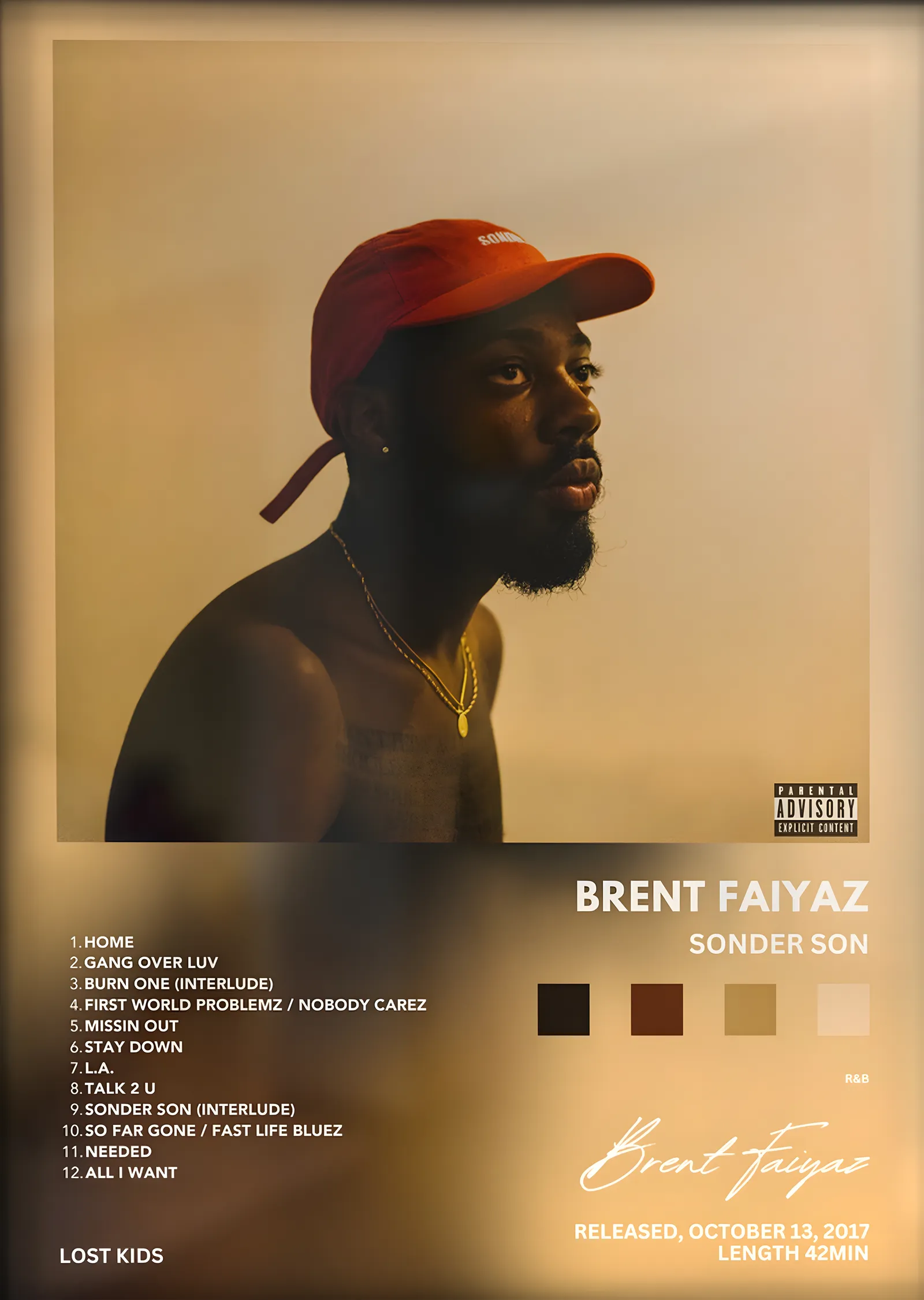 Brent Faiyaz: Sonder Son (Kırmızı Şapka) metal tablo