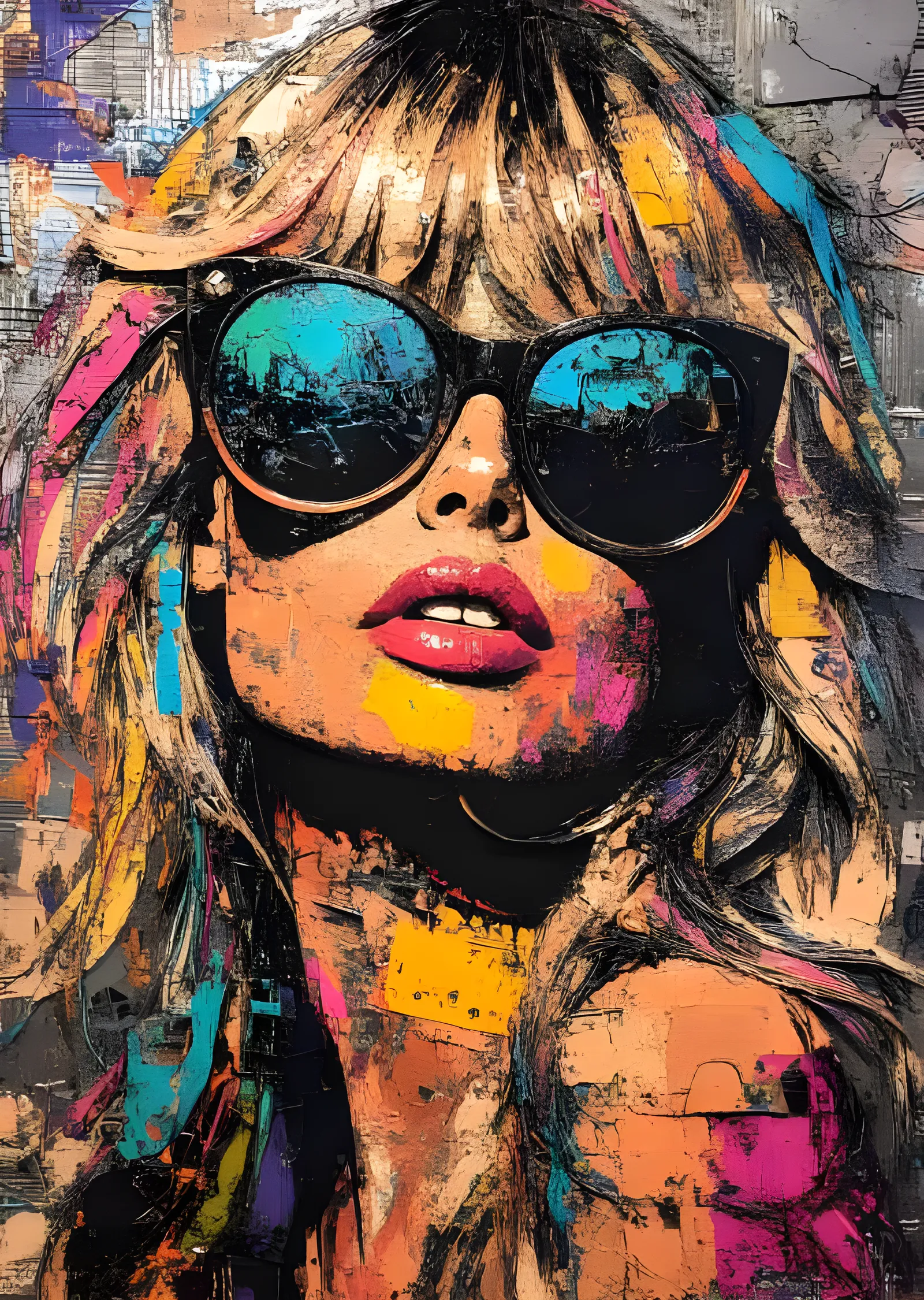 Brigitte Bardot - Güneş Gözlüklü Renk Patlaması metal tablo