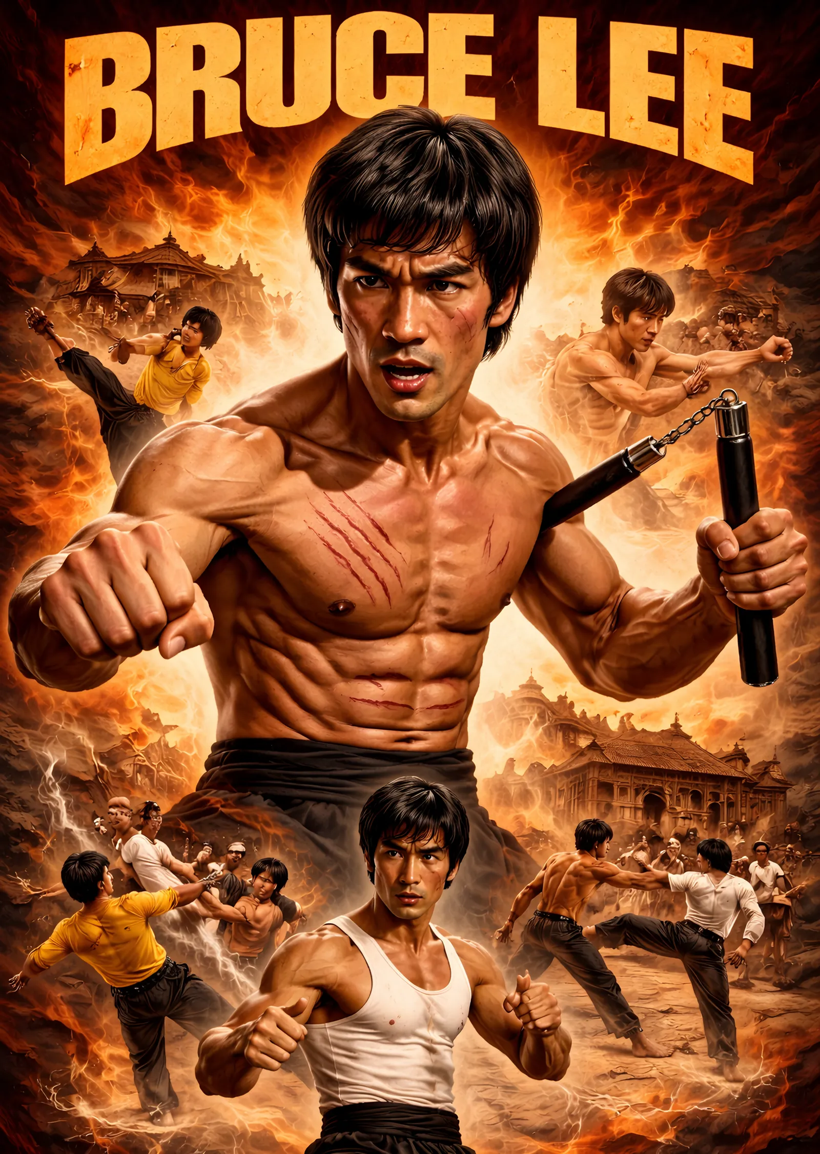 Bruce Lee - Dövüş Sahnesi metal tablo
