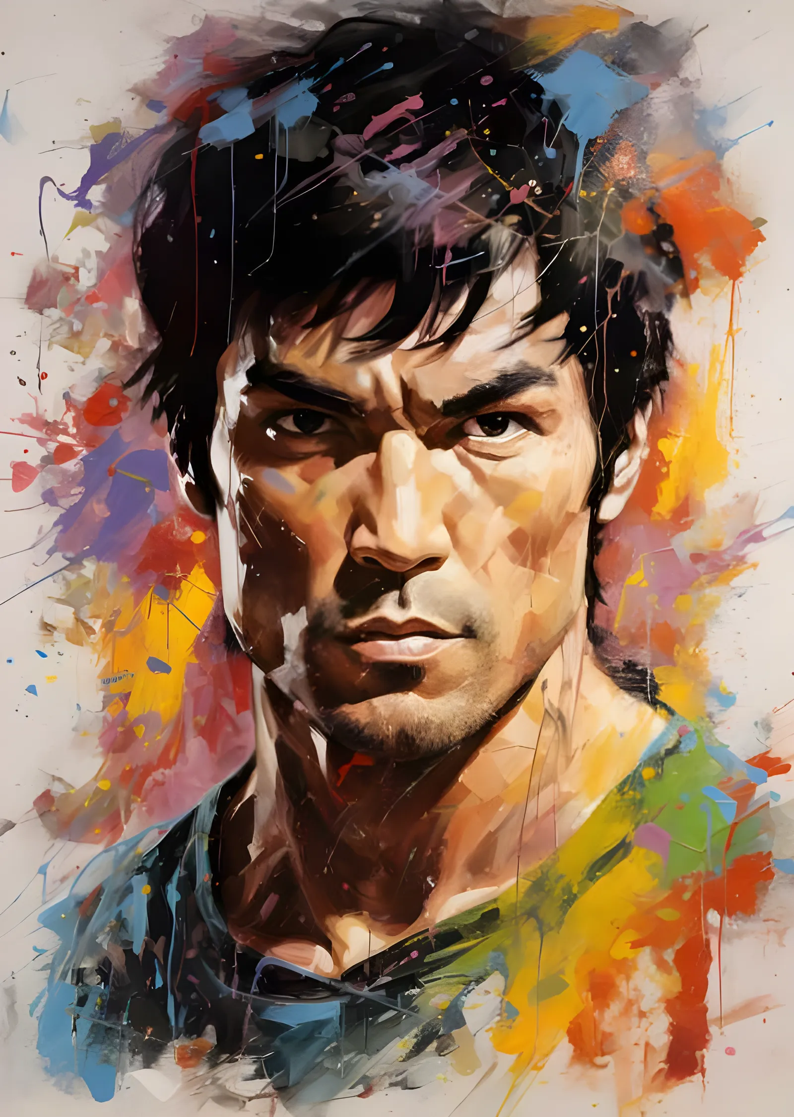 Bruce Lee - Renkli Boya Sıçraması Portresi metal tablo