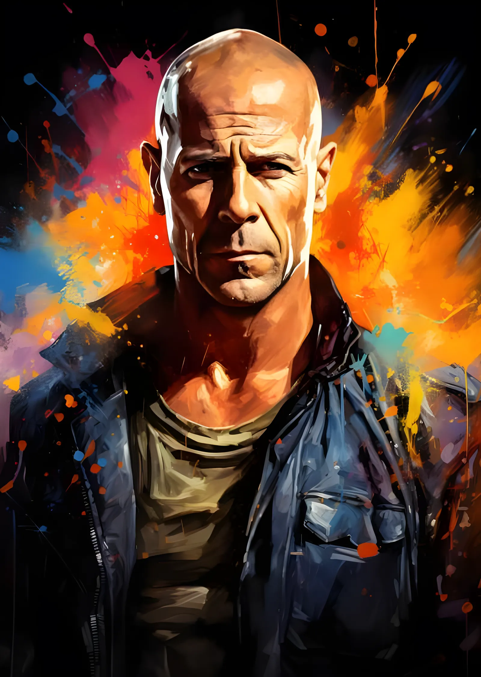 Bruce Willis - Koyu Zeminde Renk Patlaması metal tablo
