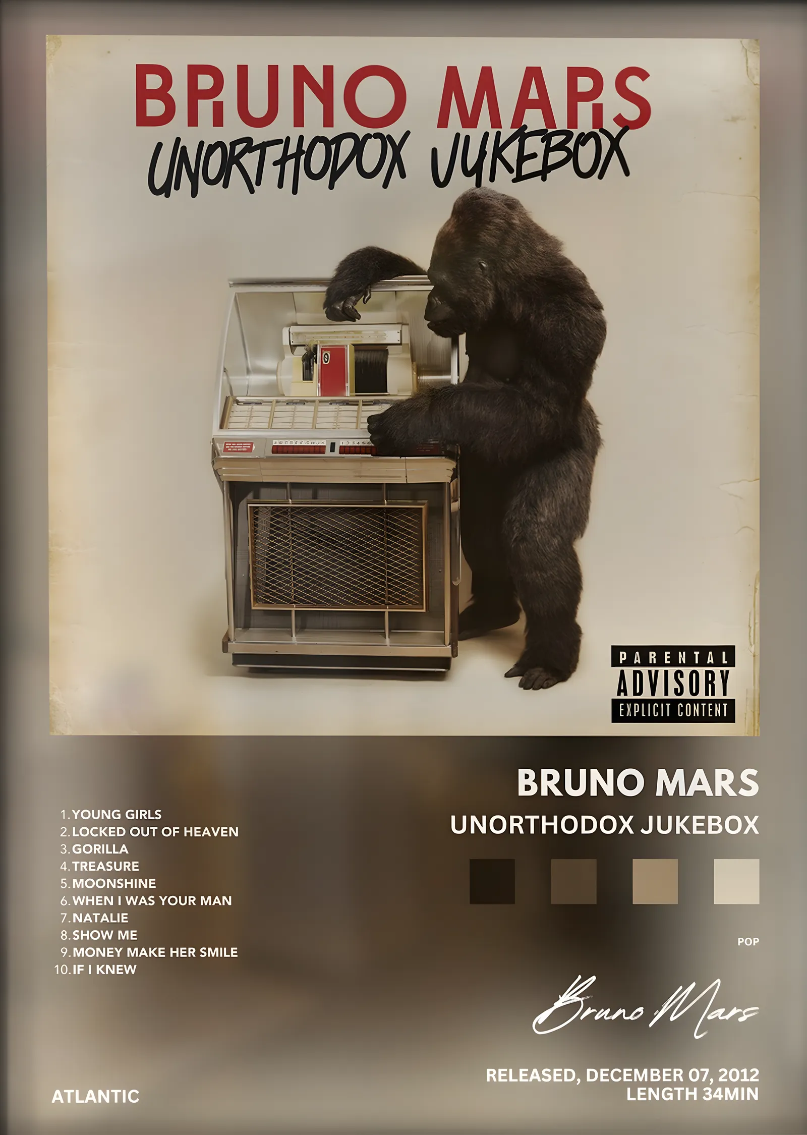 Bruno Mars: Unorthodox Jukebox (Goril) metal tablo