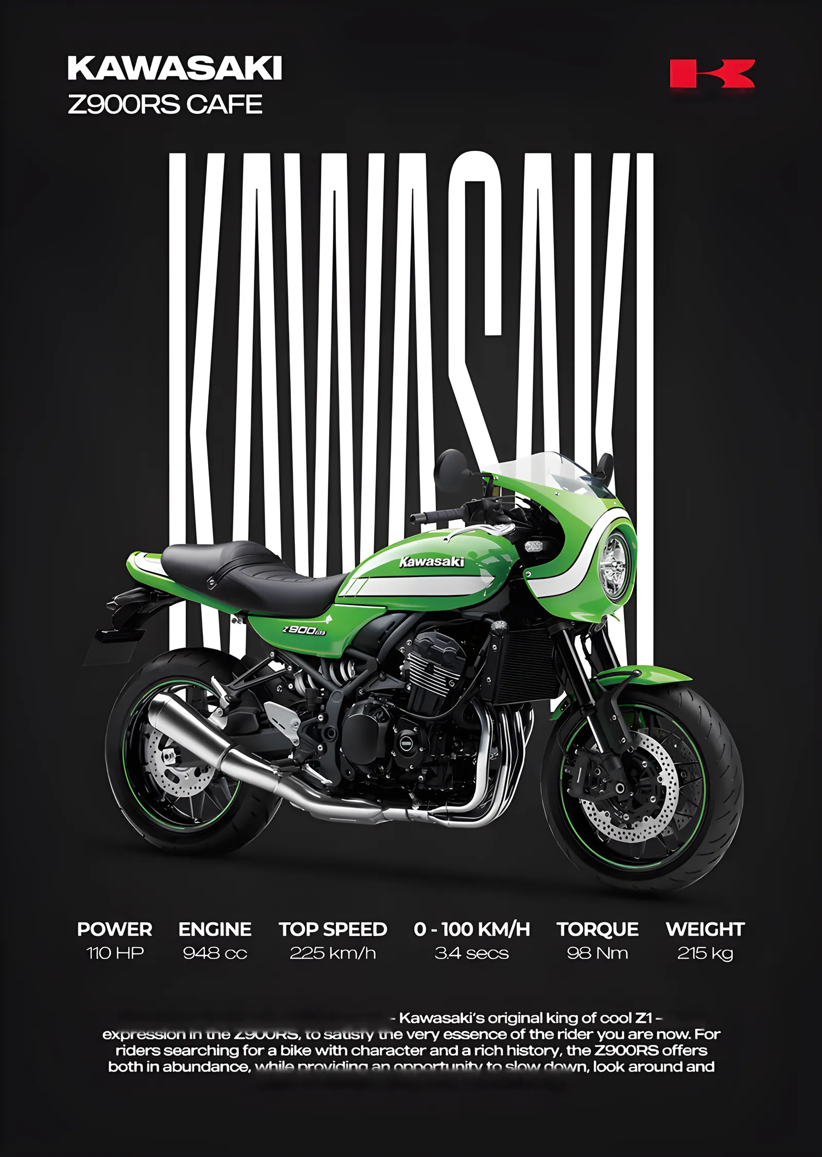 Kawasaki Z900RS Cafe metal tablo