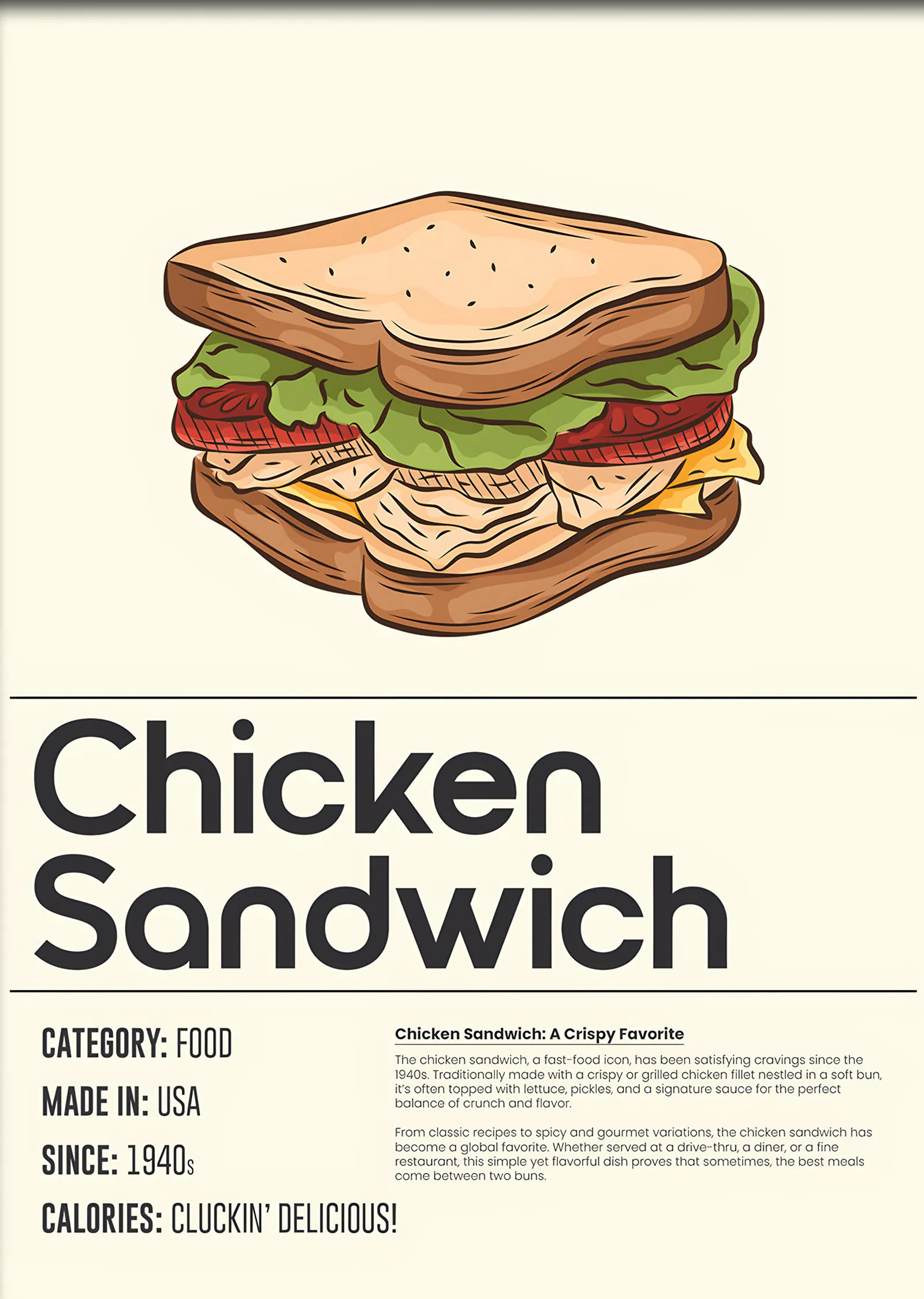 Chicken Sandwich Mutfak Kartı metal tablo