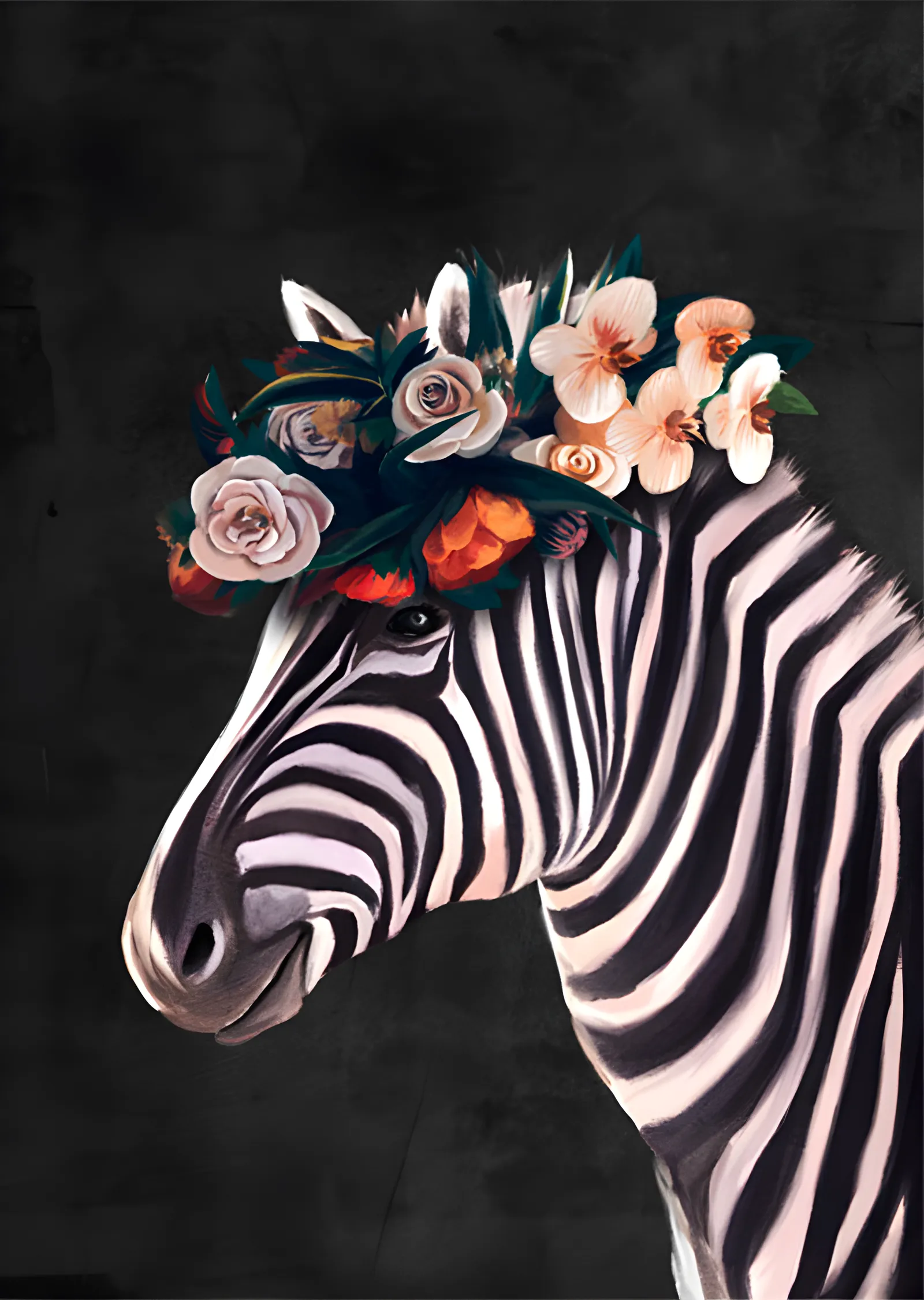 Çiçek Taçlı Zebra metal tablo