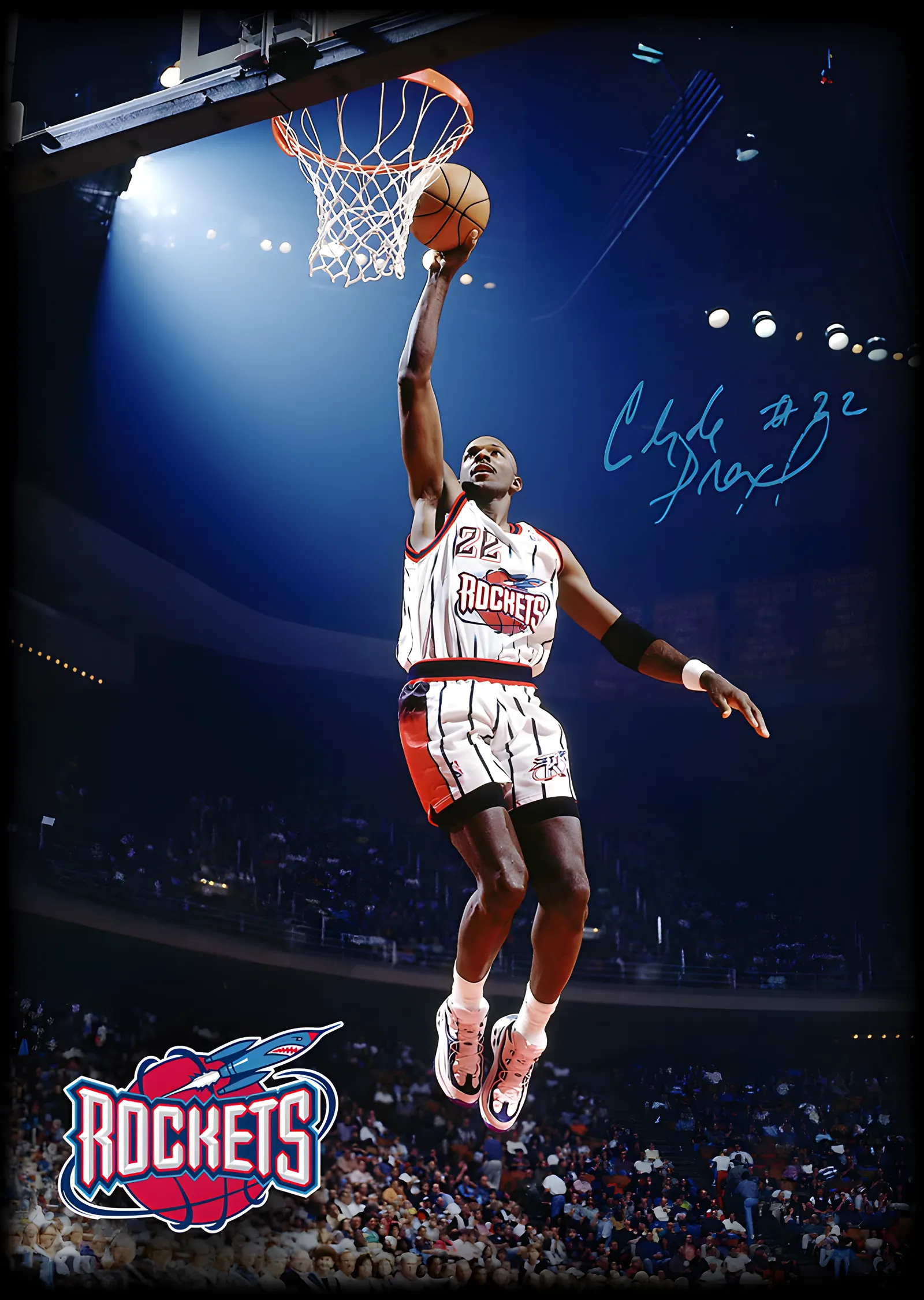 Clyde Drexler - Houston Rockets metal tablo