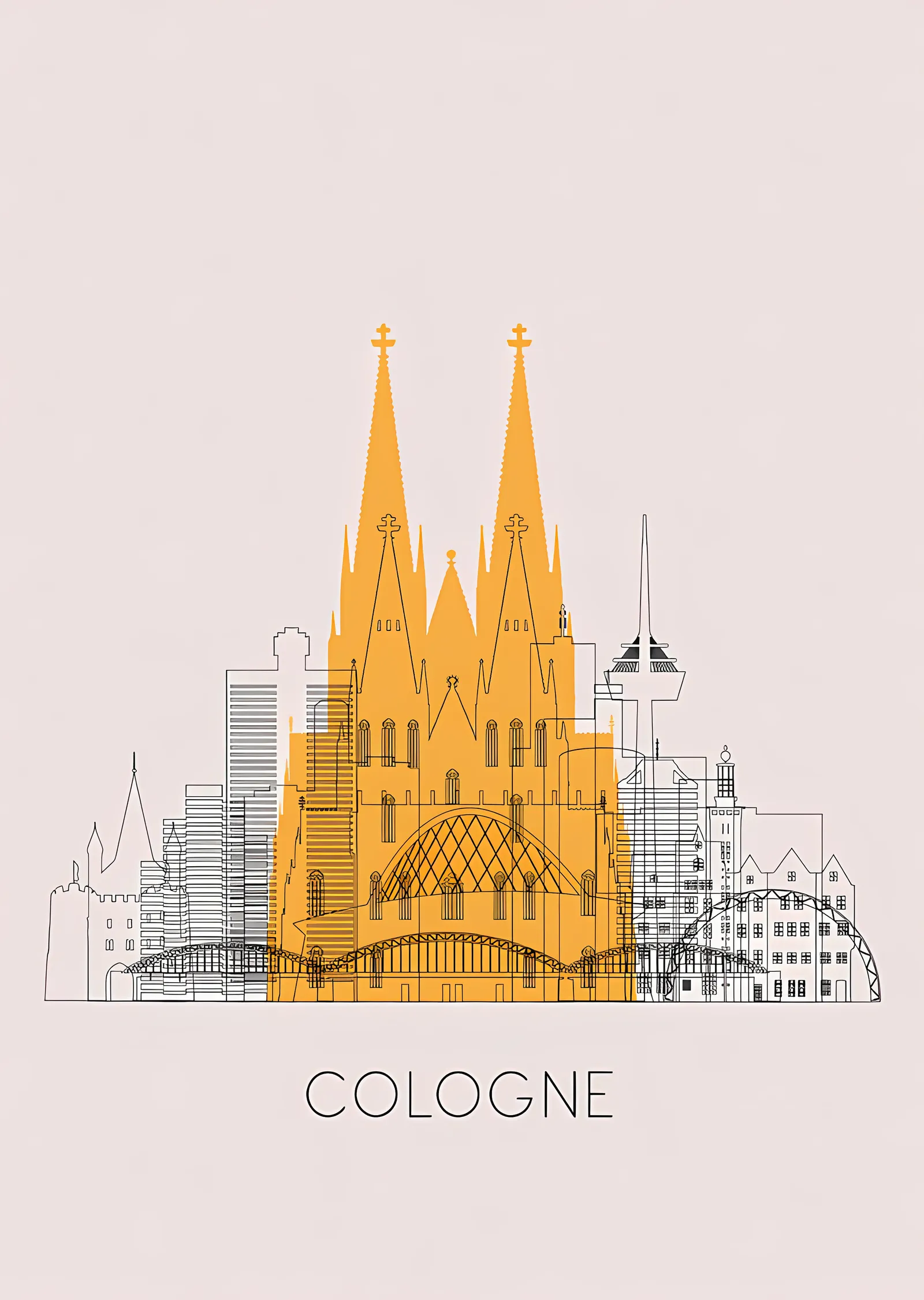 Köln - Çizgi Silueti metal tablo