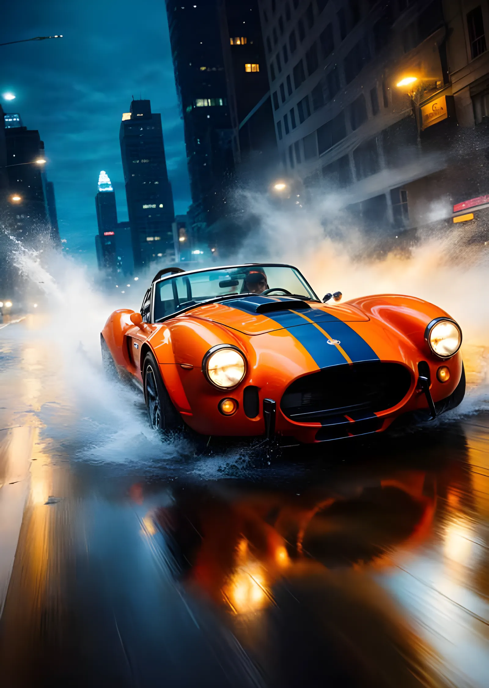 Shelby Cobra - Yağmurlu Şehir Gecesi metal tablo