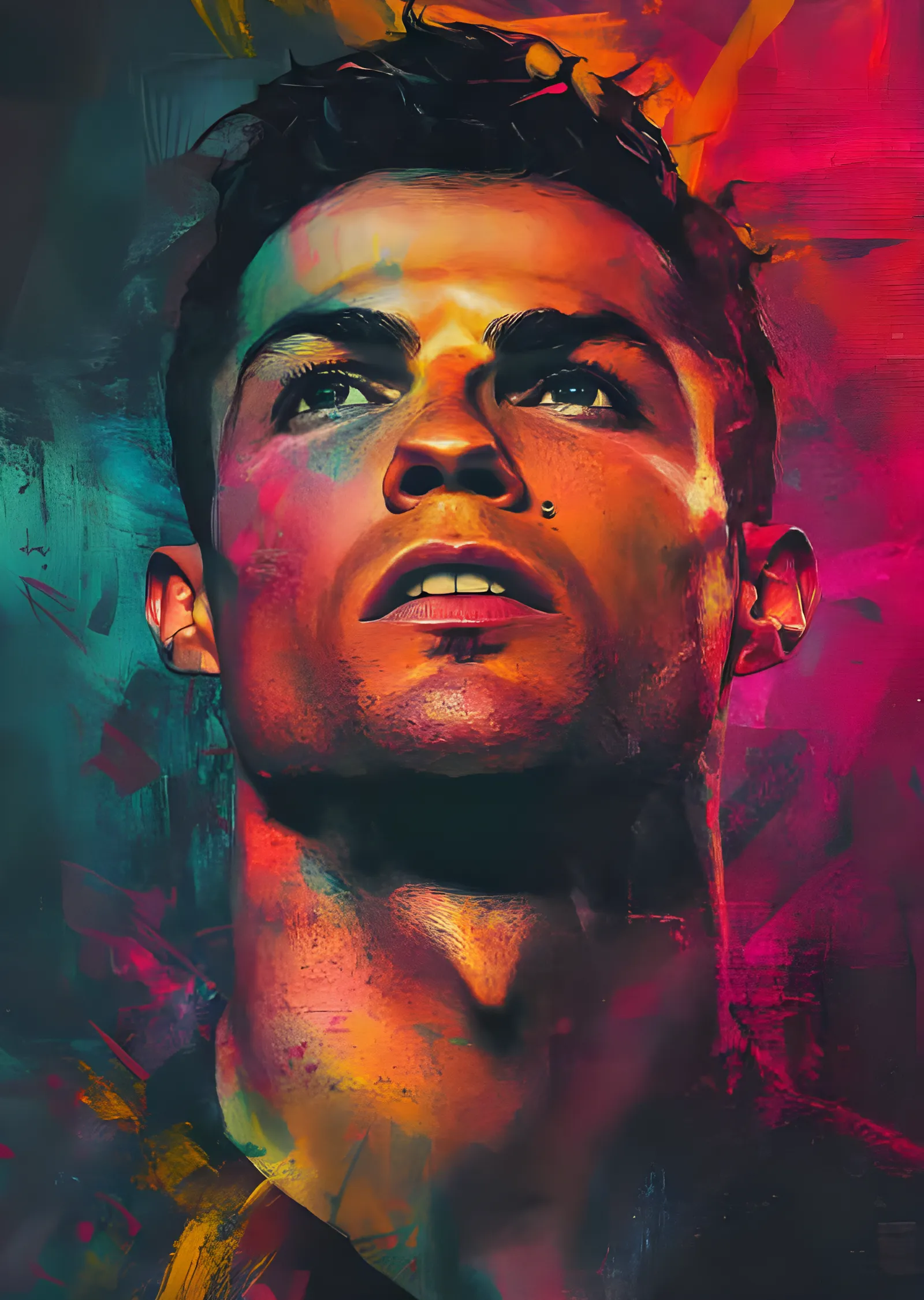 Cristiano Ronaldo - Neon Işıkta Yukarı Bakış metal tablo