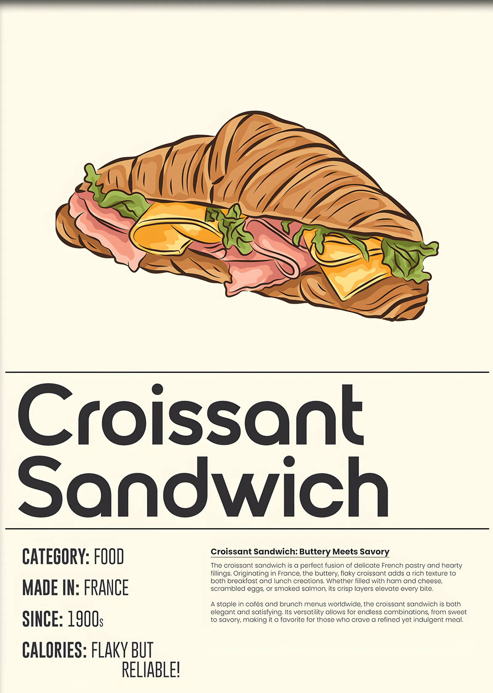 Croissant Sandwich Mutfak Kartı metal tablo