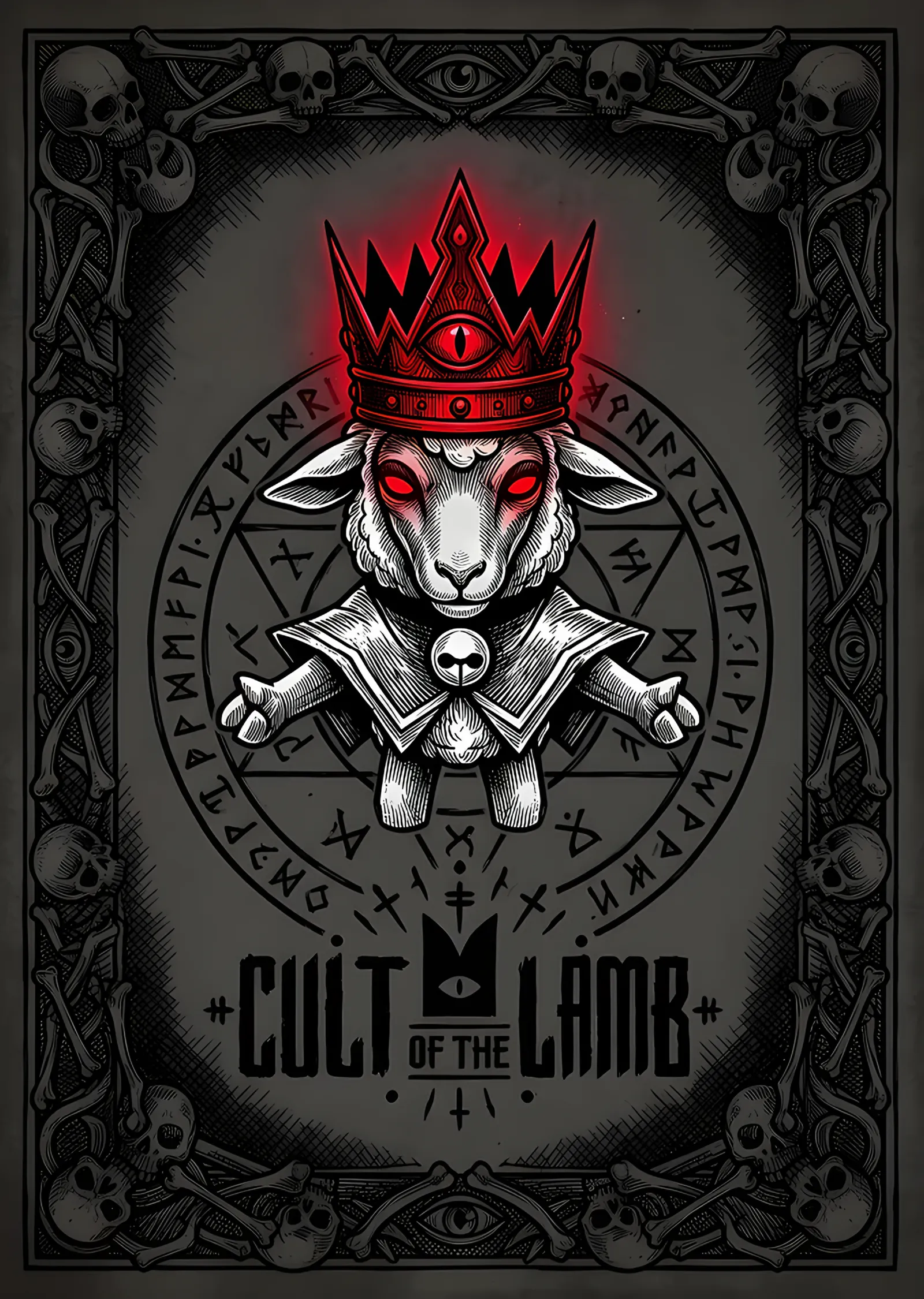Cult of the Lamb: Kızıl Taçlı Kuzu Arması metal tablo