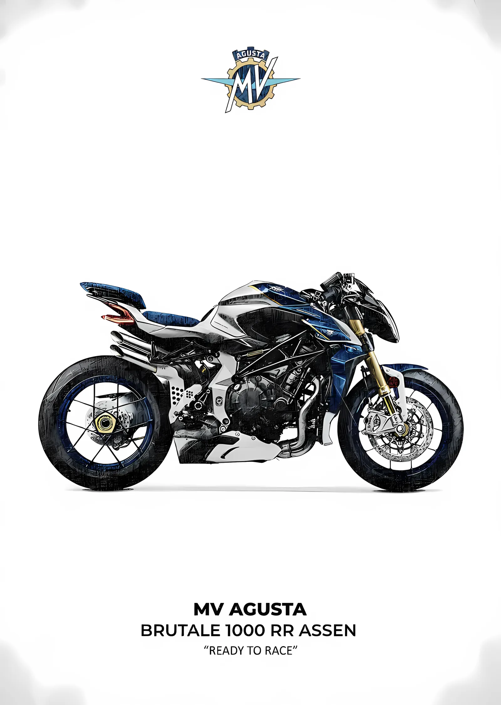 MV Agusta Brutale 1000 RR Assen - Beyaz Zemin metal tablo