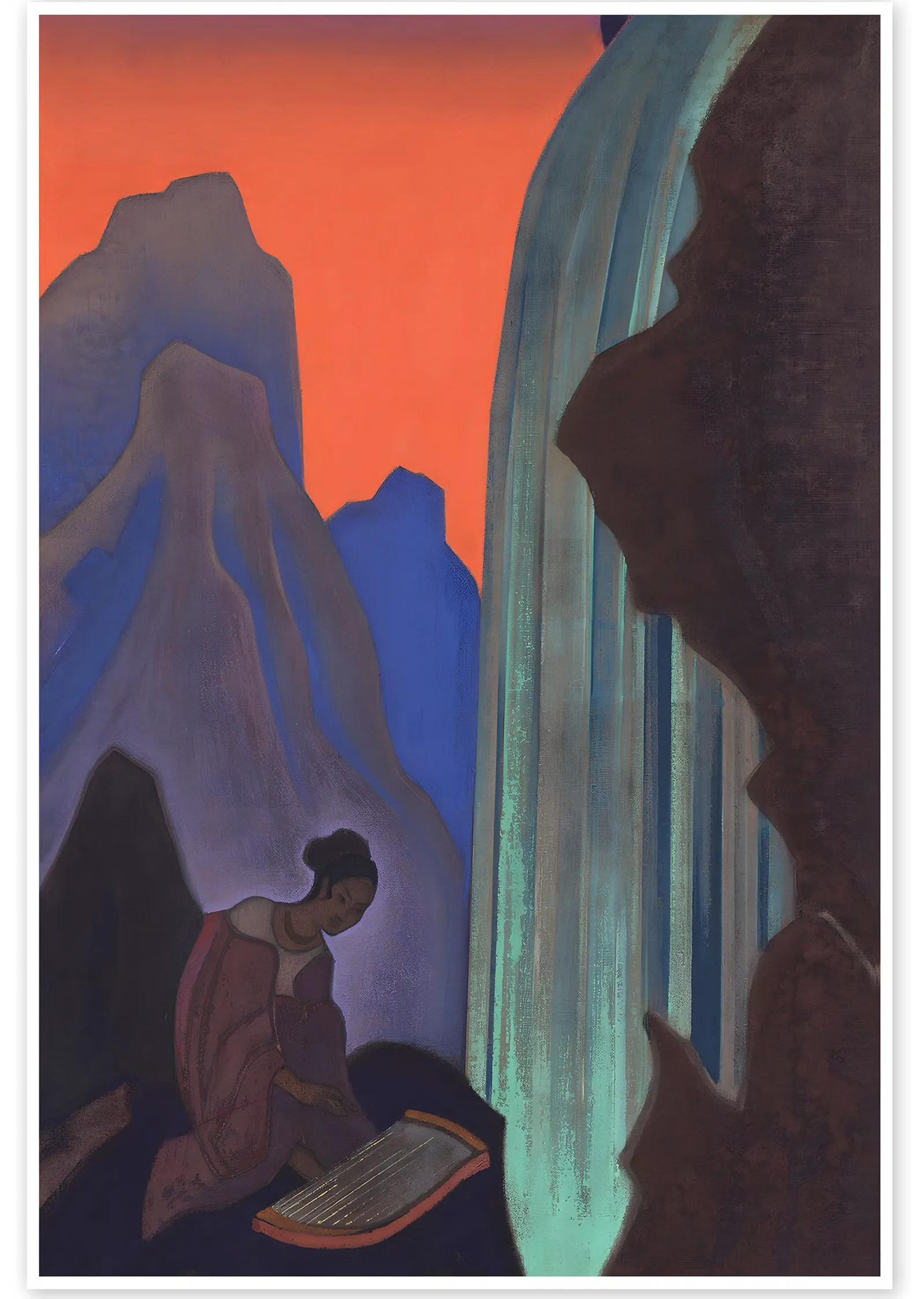 Dağ ve Şelale - Nicholas Roerich metal tablo