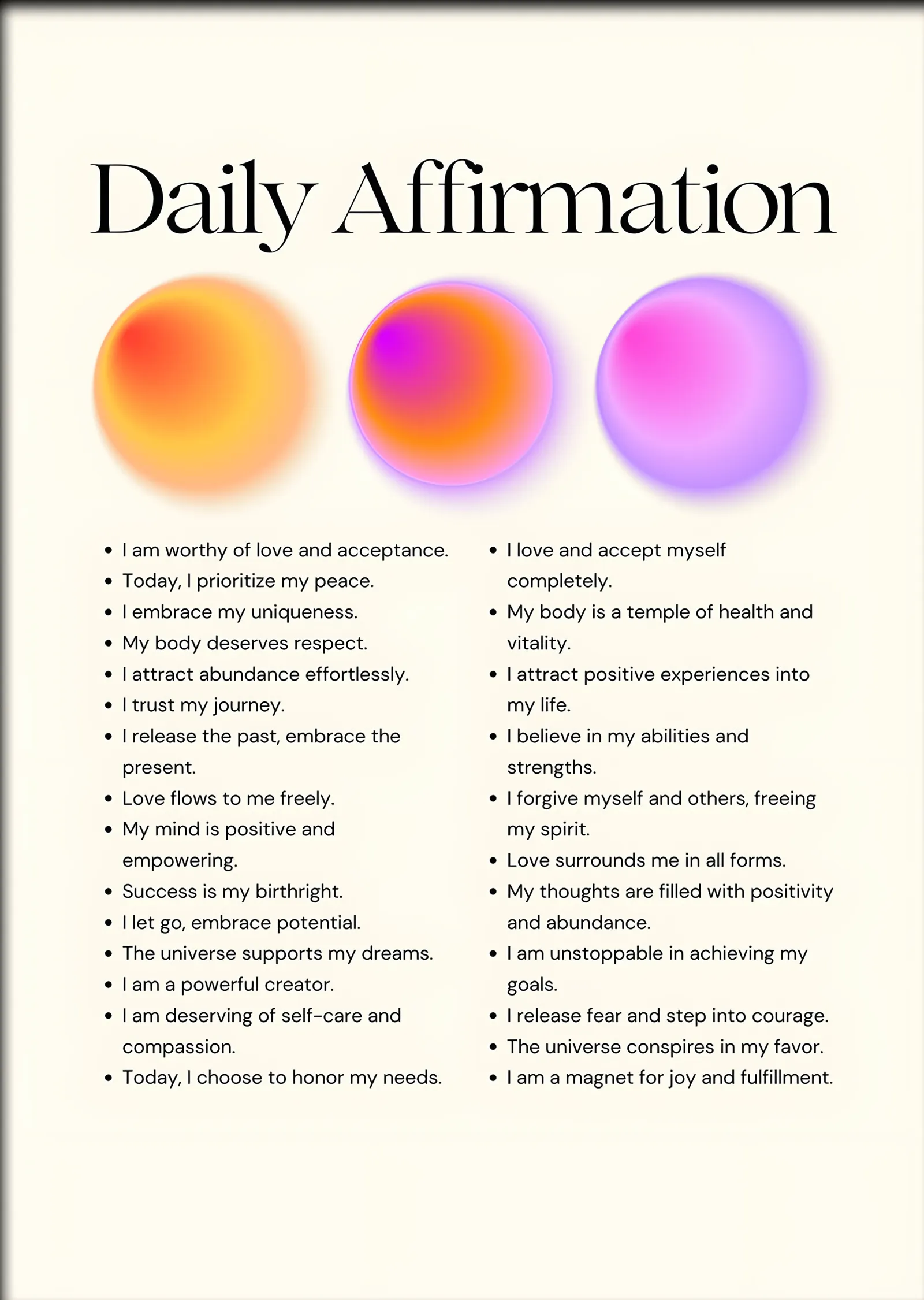 Daily Affirmation Listesi metal tablo