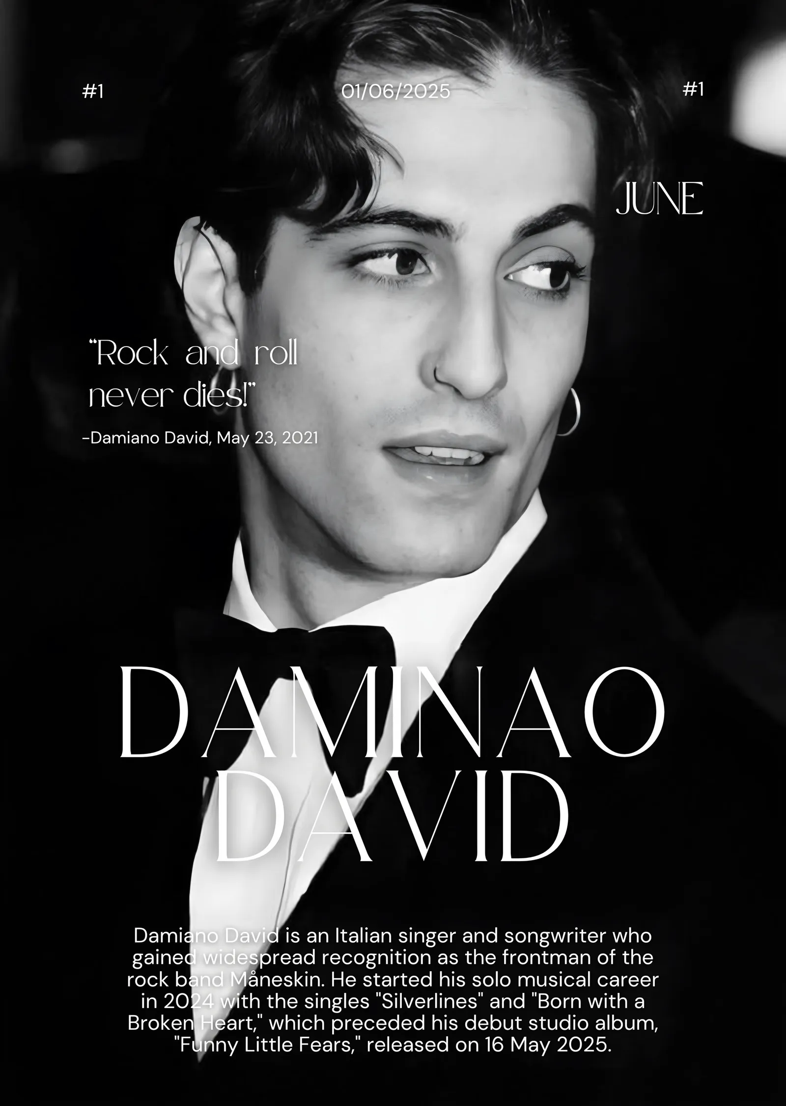 Damiano David: Dergi Kapağı metal tablo