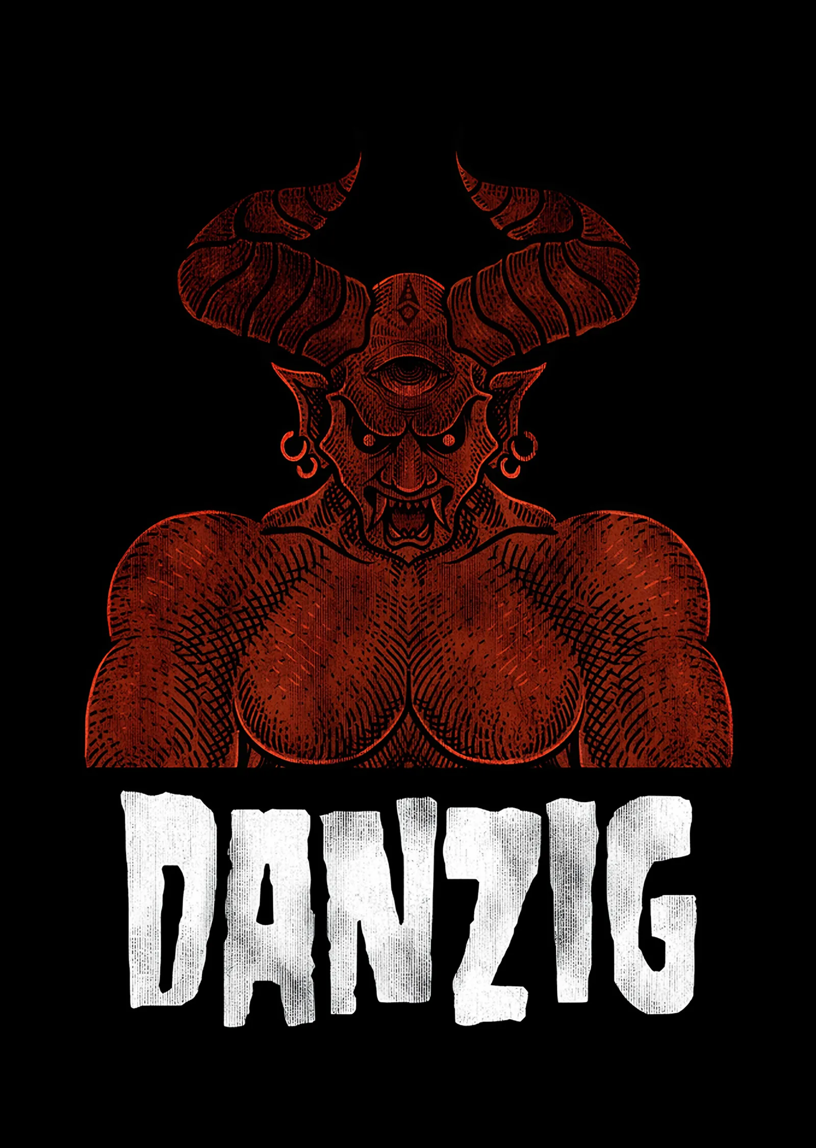 Danzig: Siyah Zeminde Kızıl Boynuzlu Figür metal tablo