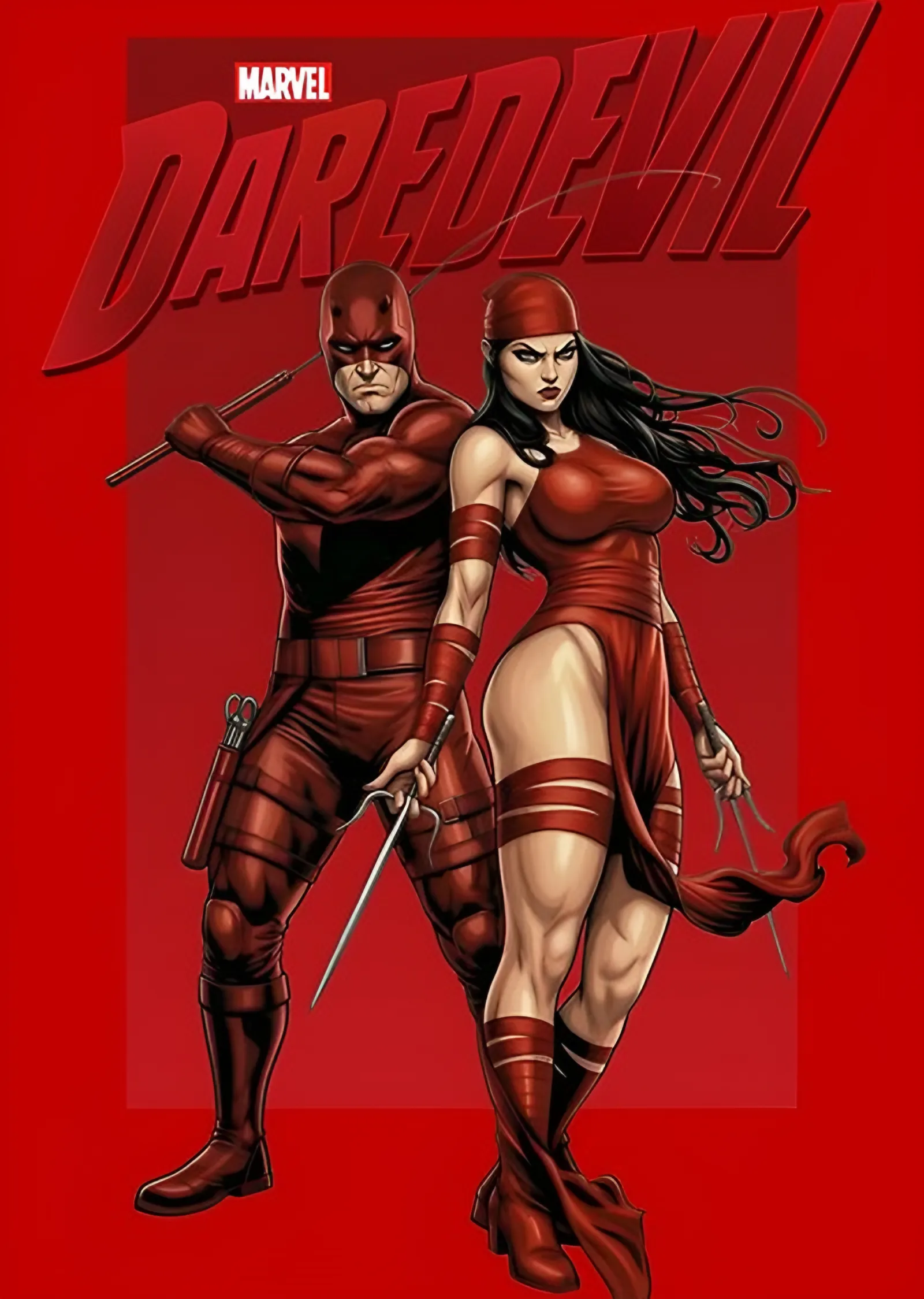 Daredevil ve Elektra - Kırmızı Zemin metal tablo