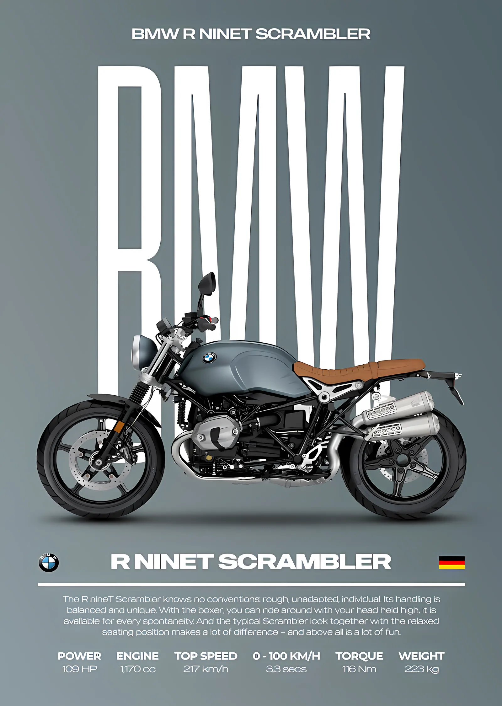 BMW R nineT Scrambler metal tablo