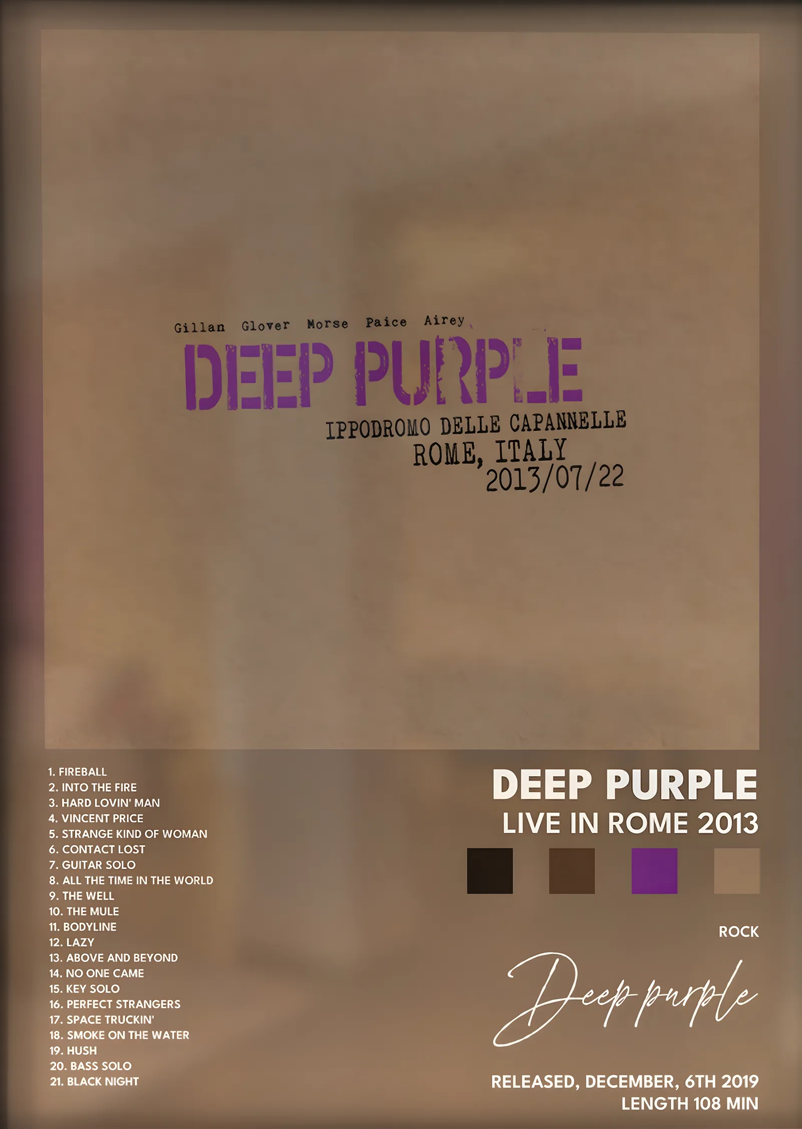 Deep Purple: Live in Rome 2013 metal tablo