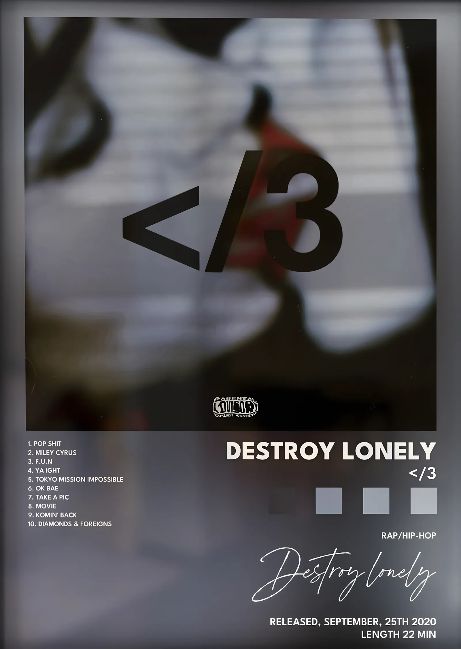 Destroy Lonely: </3 metal tablo