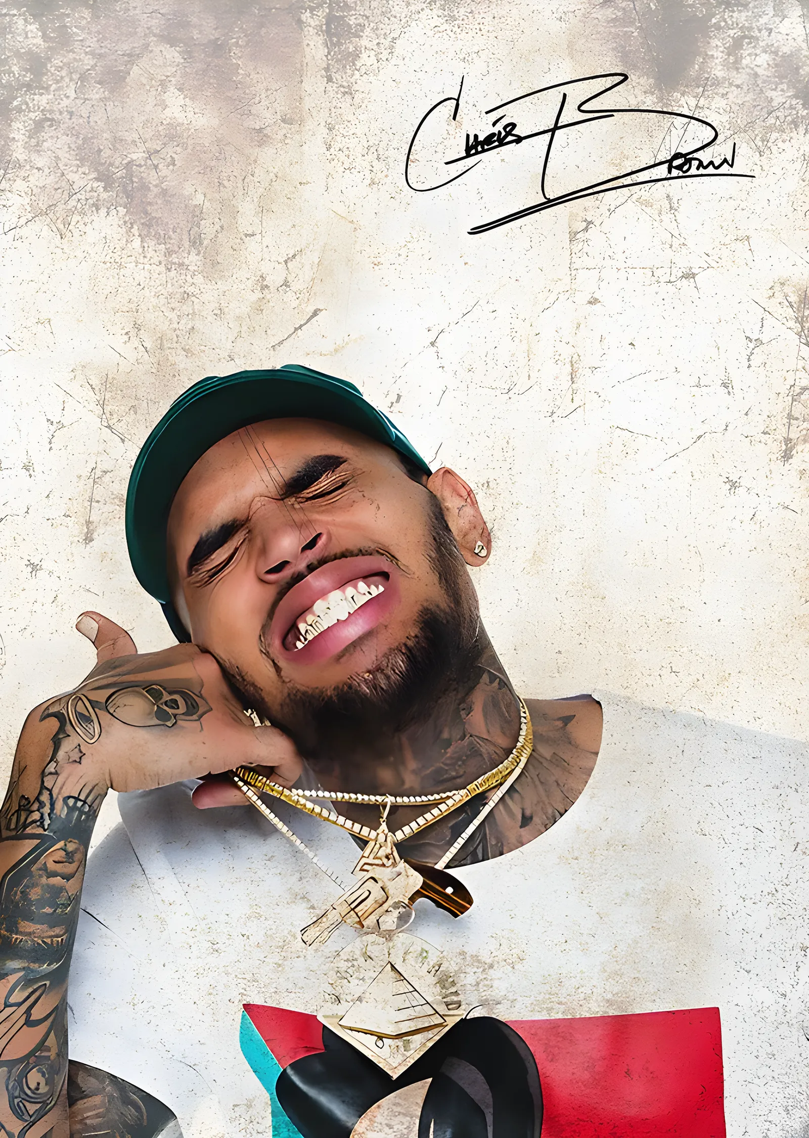 Chris Brown - Dövmeli Yakın Çekim metal tablo