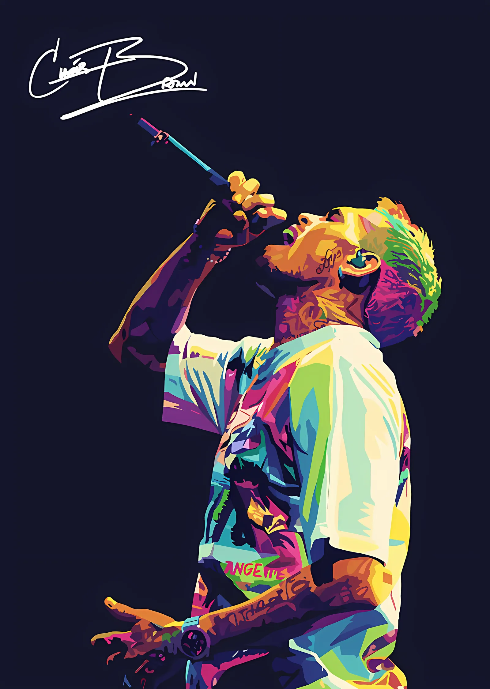 Chris Brown - Renkli Geometrik Sahne metal tablo