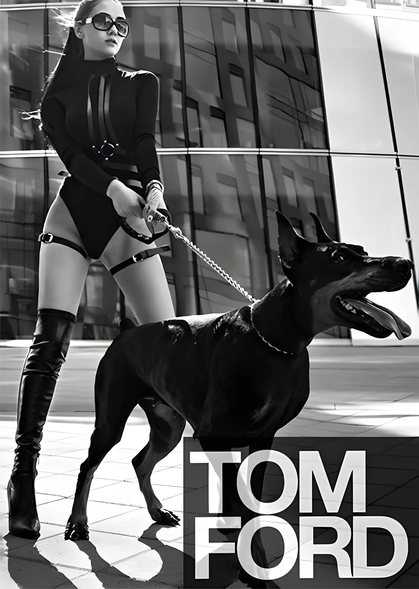 Tom Ford: Doberman ve Model - Siyah Beyaz metal tablo