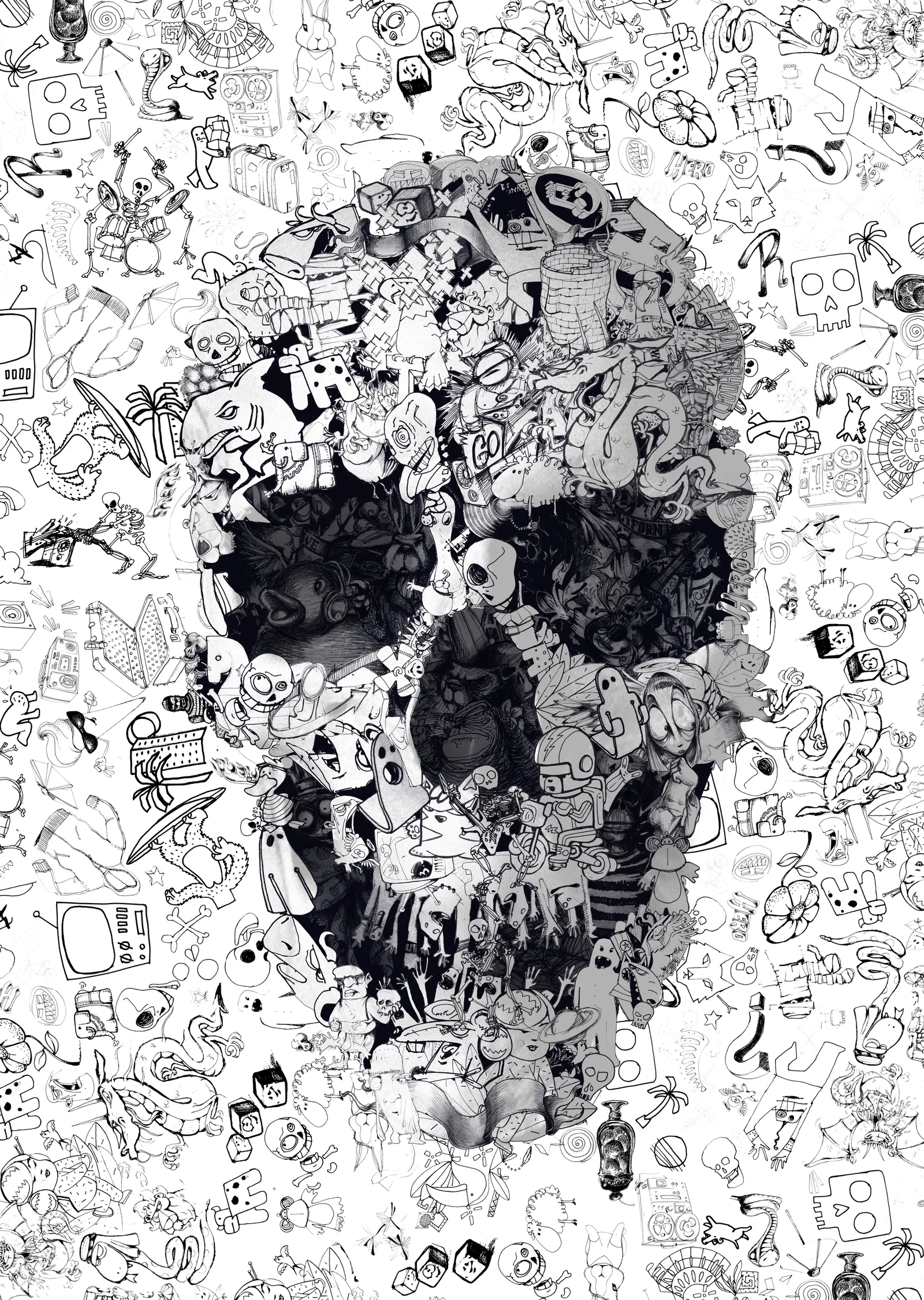 Doodle Skull metal tablo