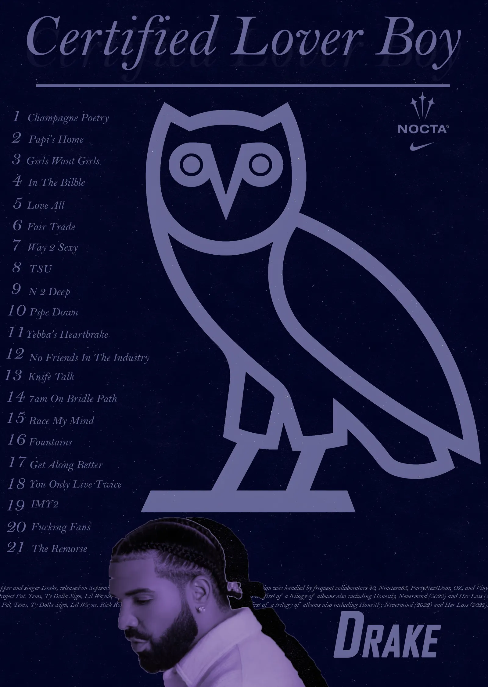 Drake: OVO Baykuşu ve Şarkı Listesi metal tablo