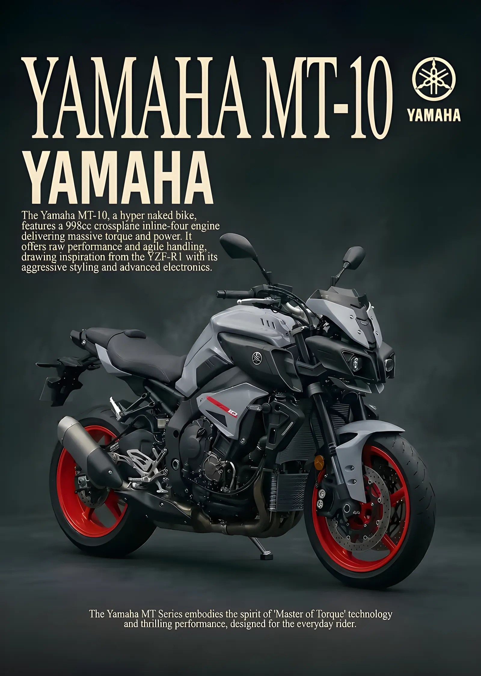 Yamaha MT-10 - Klasik Tipografi metal tablo