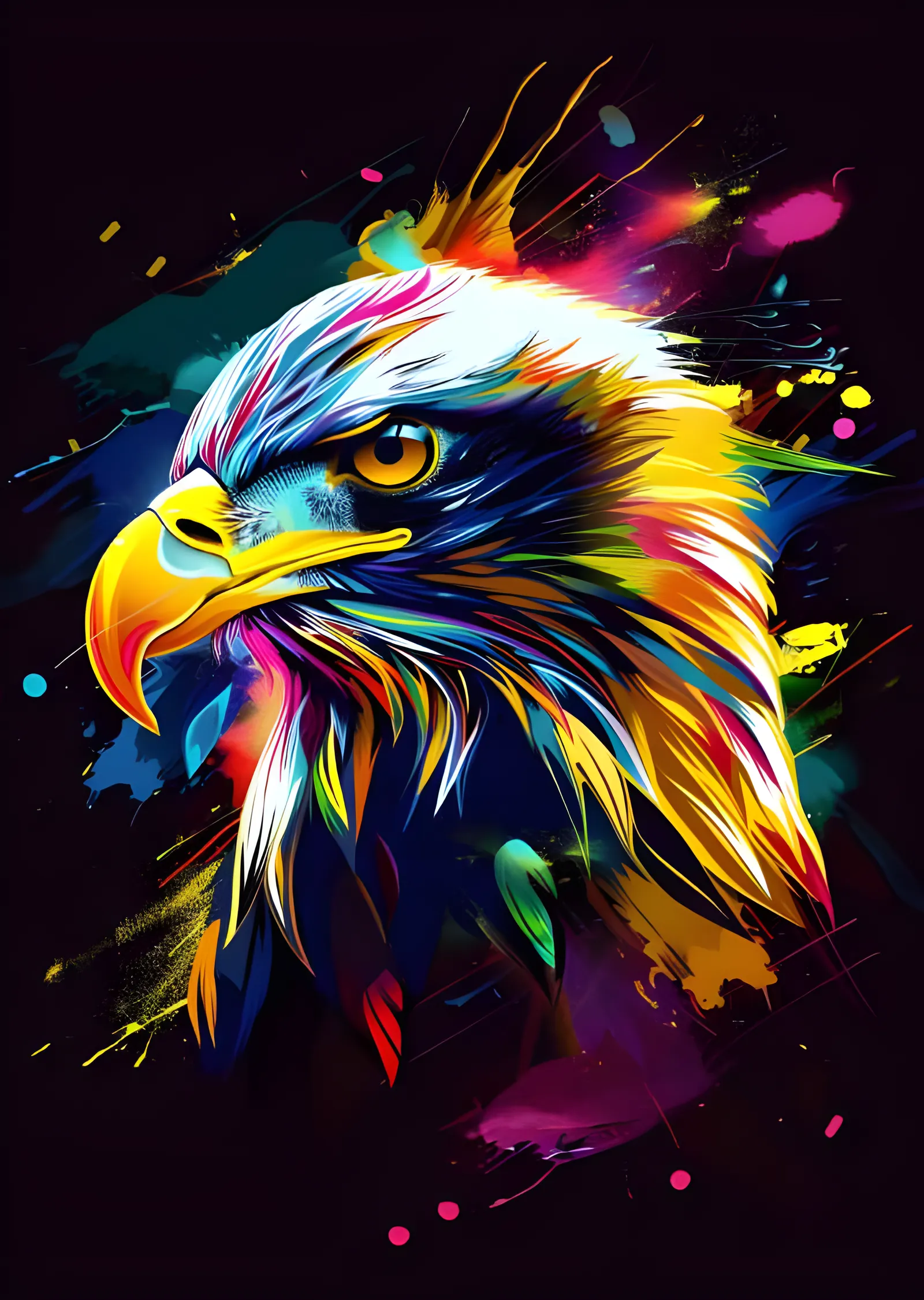 Kartal Başı - Neon Renk Sıçraması metal tablo