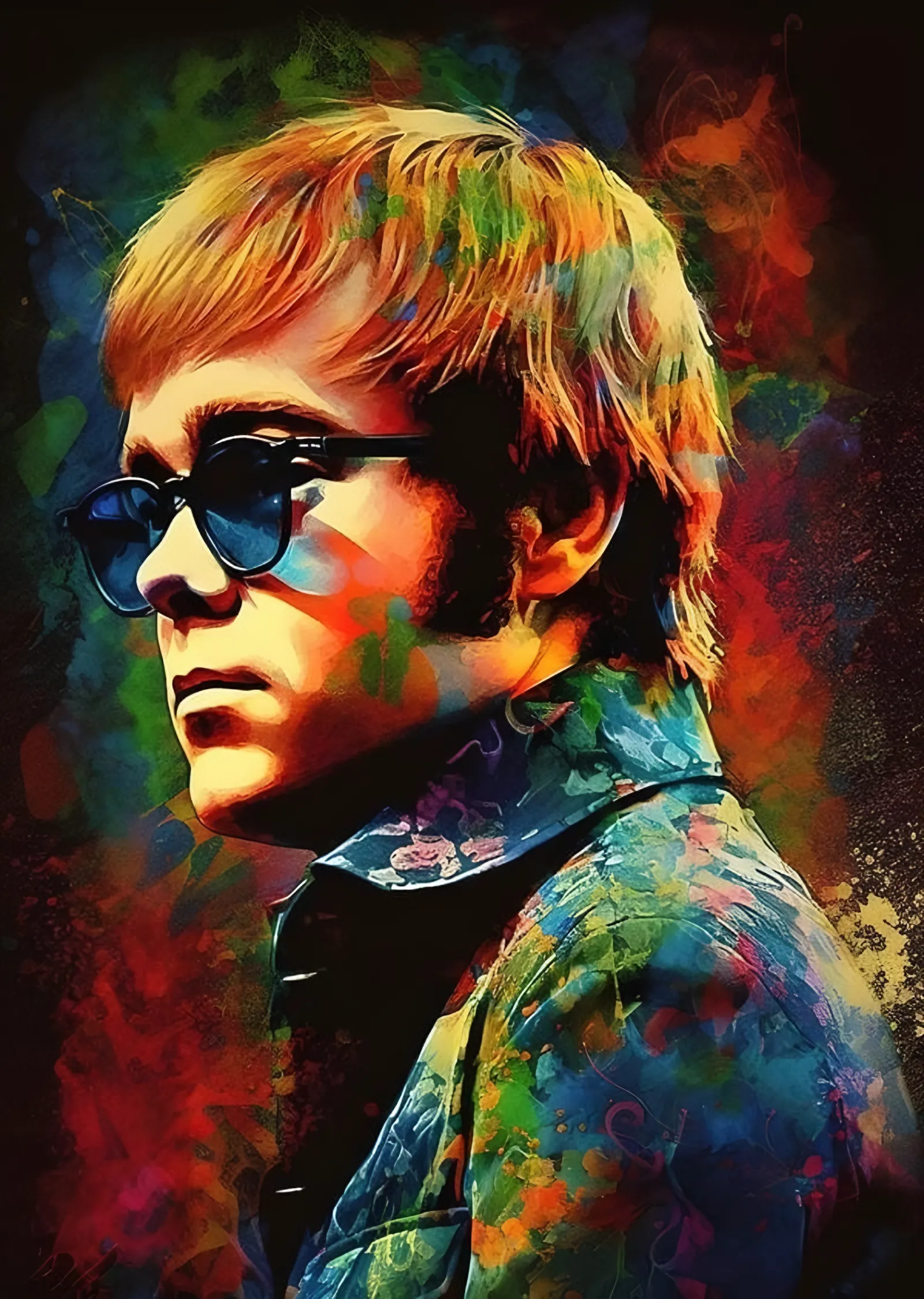 Elton John - Renkli Boya Portre metal tablo