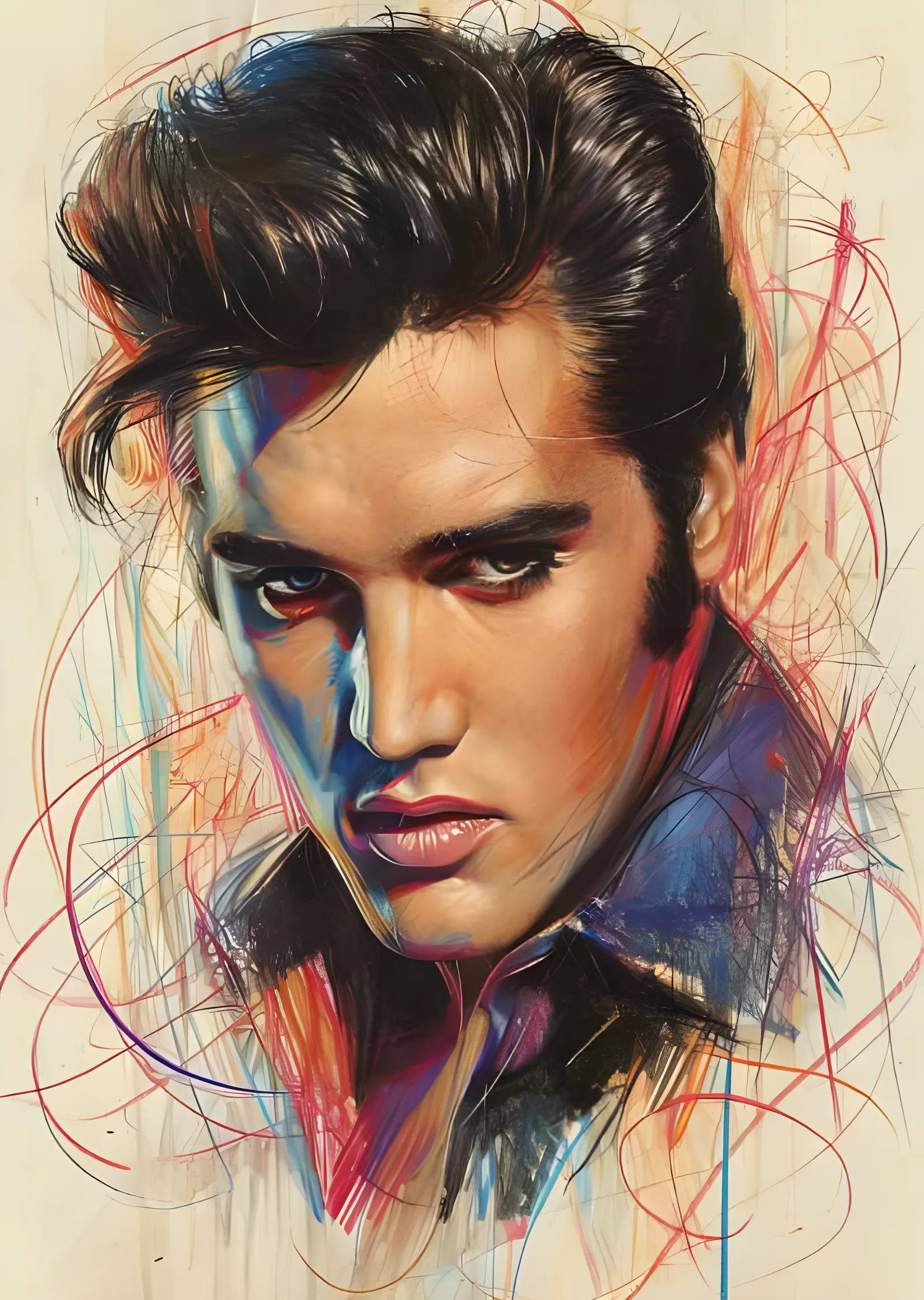 Elvis Presley - Renkli Karalama Kalem Portre metal tablo