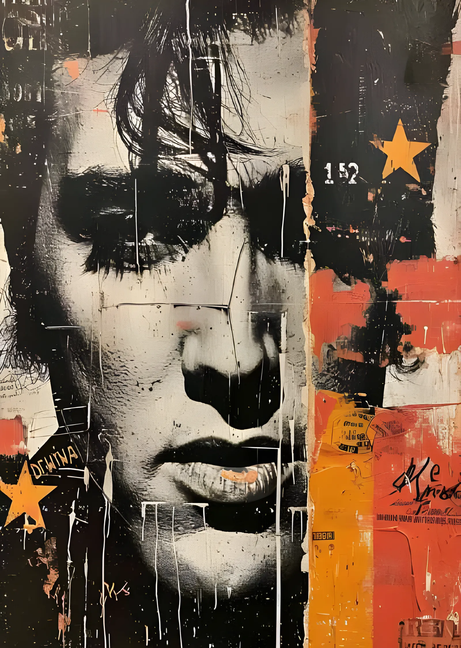 Elvis Presley - Yıldızlı Grafiti Duvar Yakın Plan metal tablo