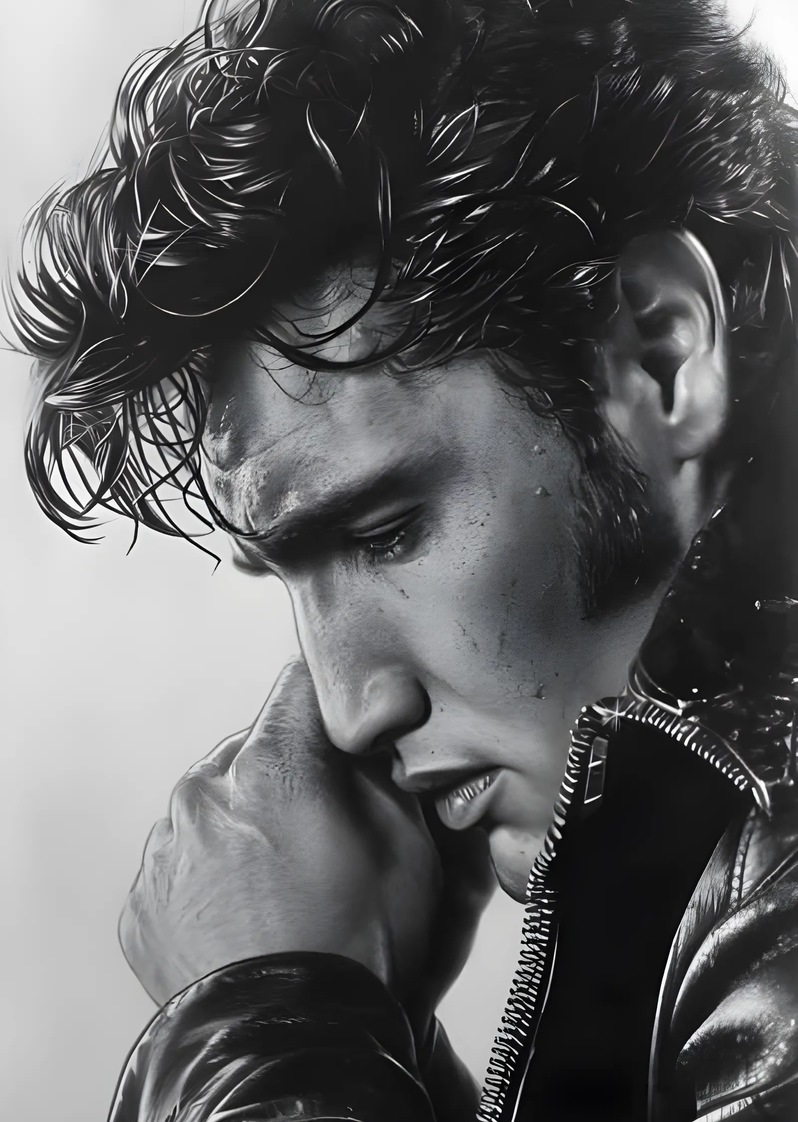 Elvis Presley - Deri Ceketli Düşünceli Kalem metal tablo