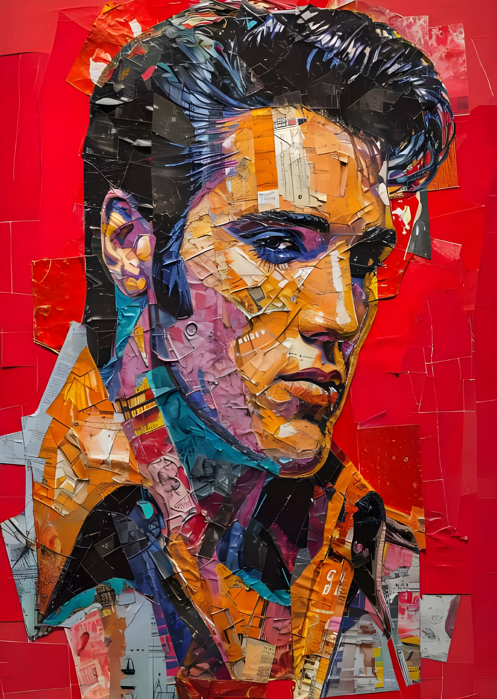 Elvis Presley - Kırmızı Zeminde Kağıt Mozaik metal tablo
