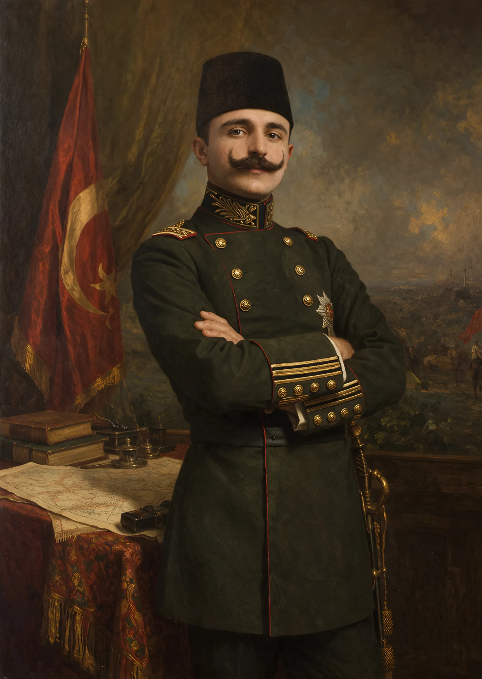 Enver Paşa: Üniformalı Portre metal tablo