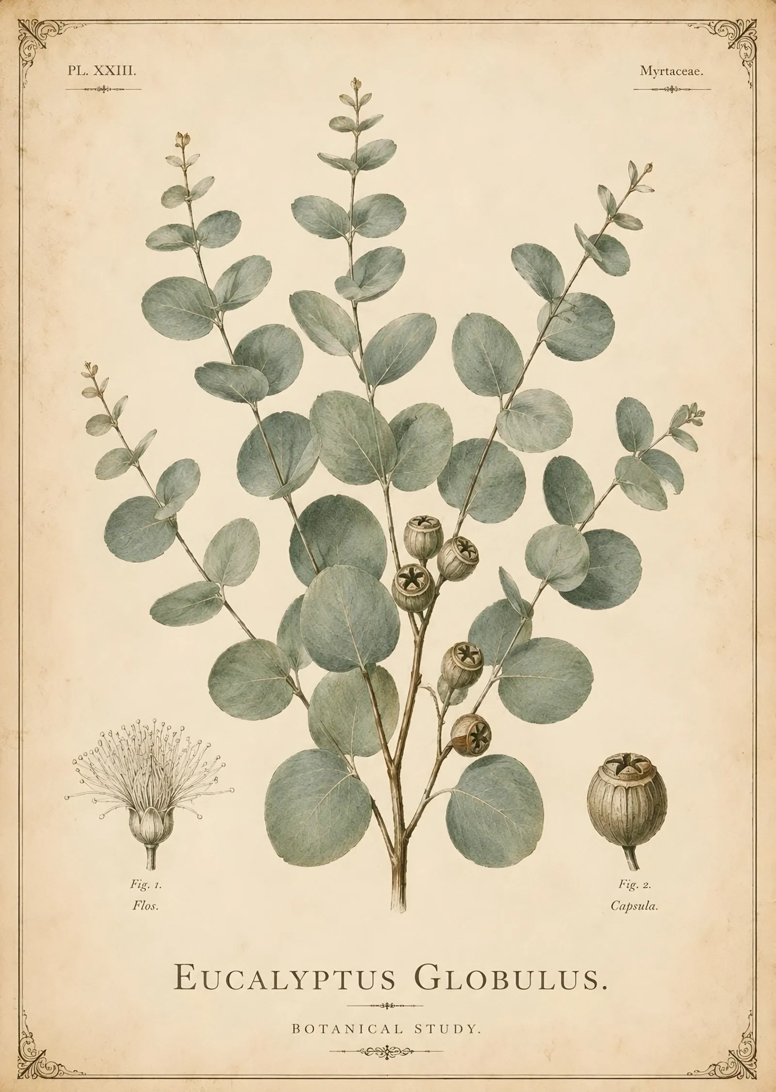 Eucalyptus Globulus: Okaliptus Botanik Levhası metal tablo
