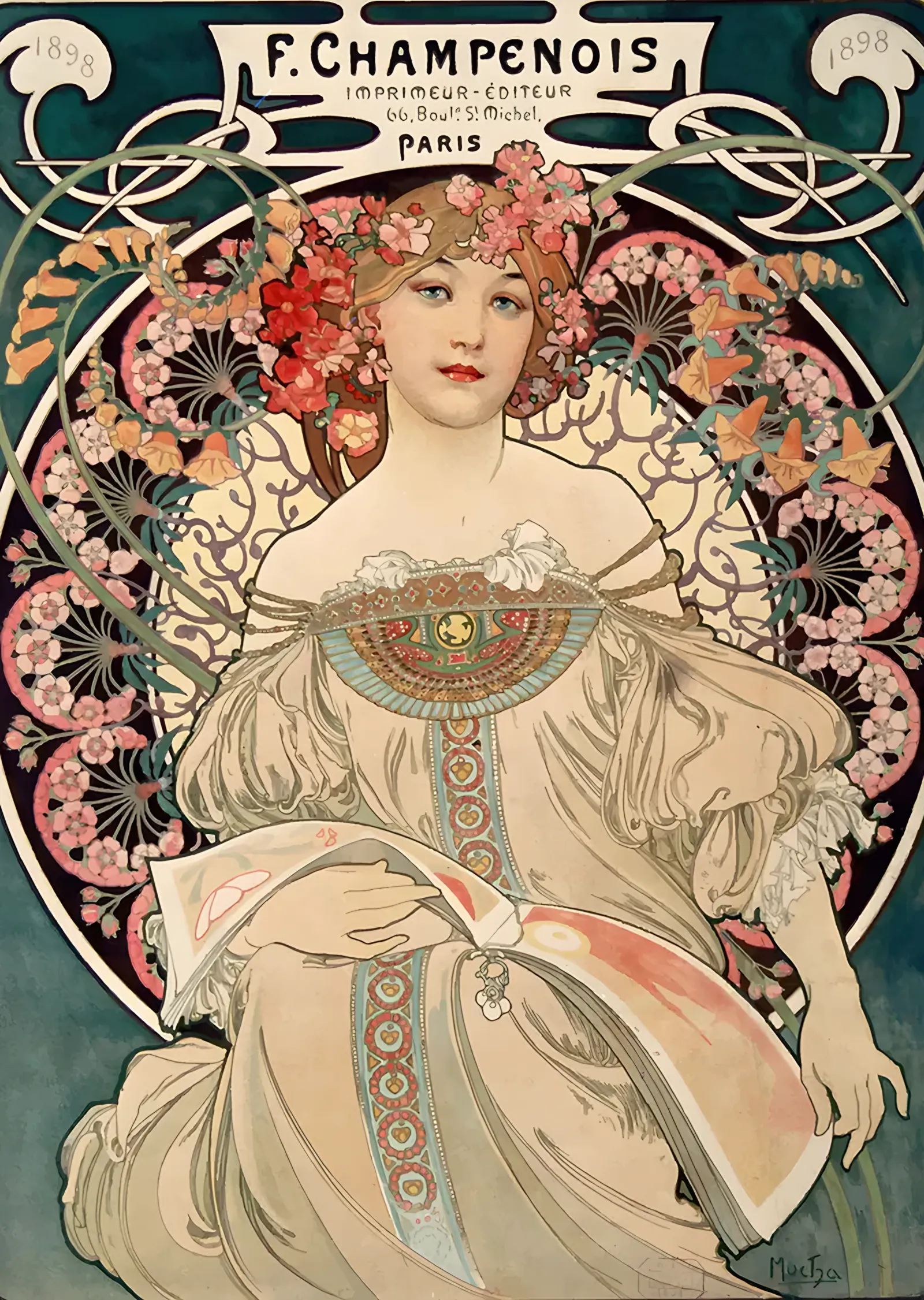 F. Champenois Imprimeur - Alphonse Mucha metal tablo