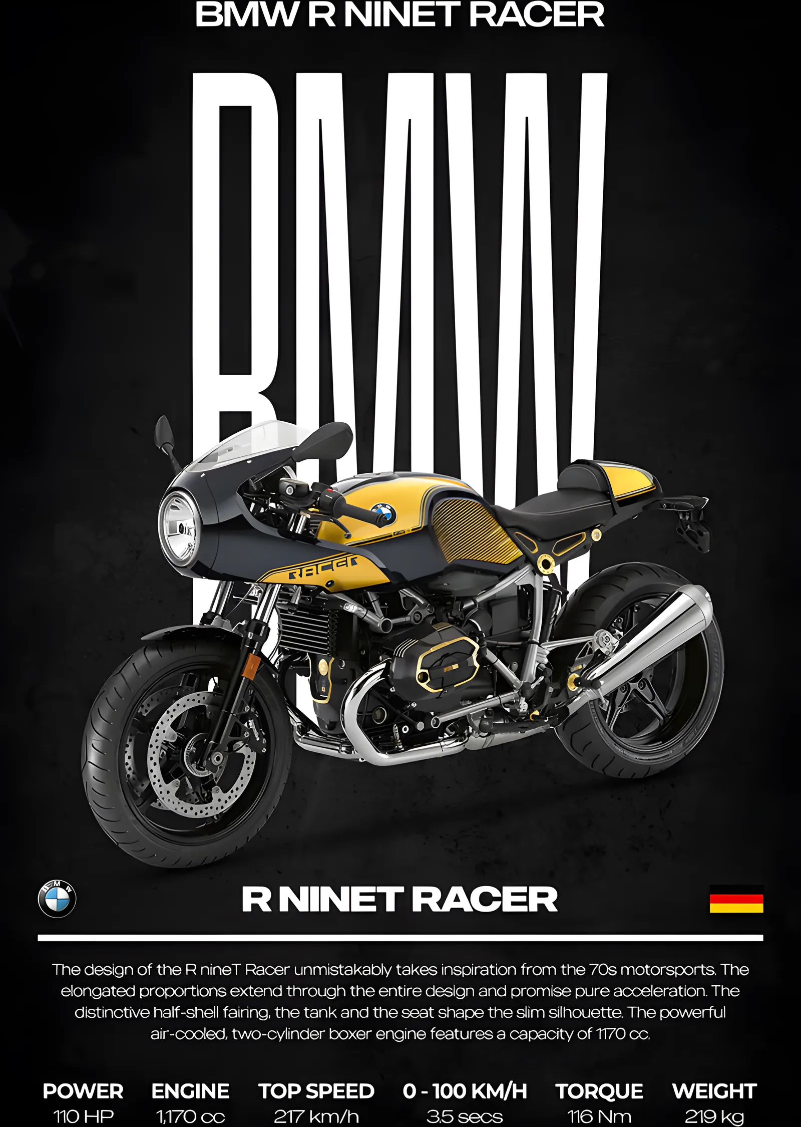 BMW R nineT Racer metal tablo