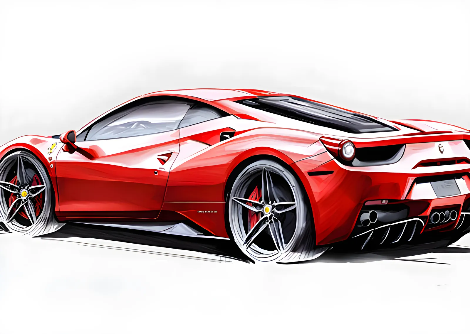 Ferrari 458 - Kırmızı Eskiz Profil metal tablo