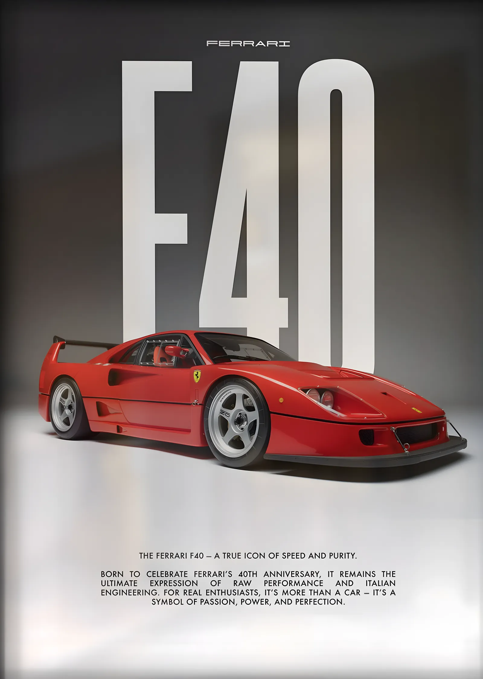 Ferrari F40 (Tipografi) metal tablo
