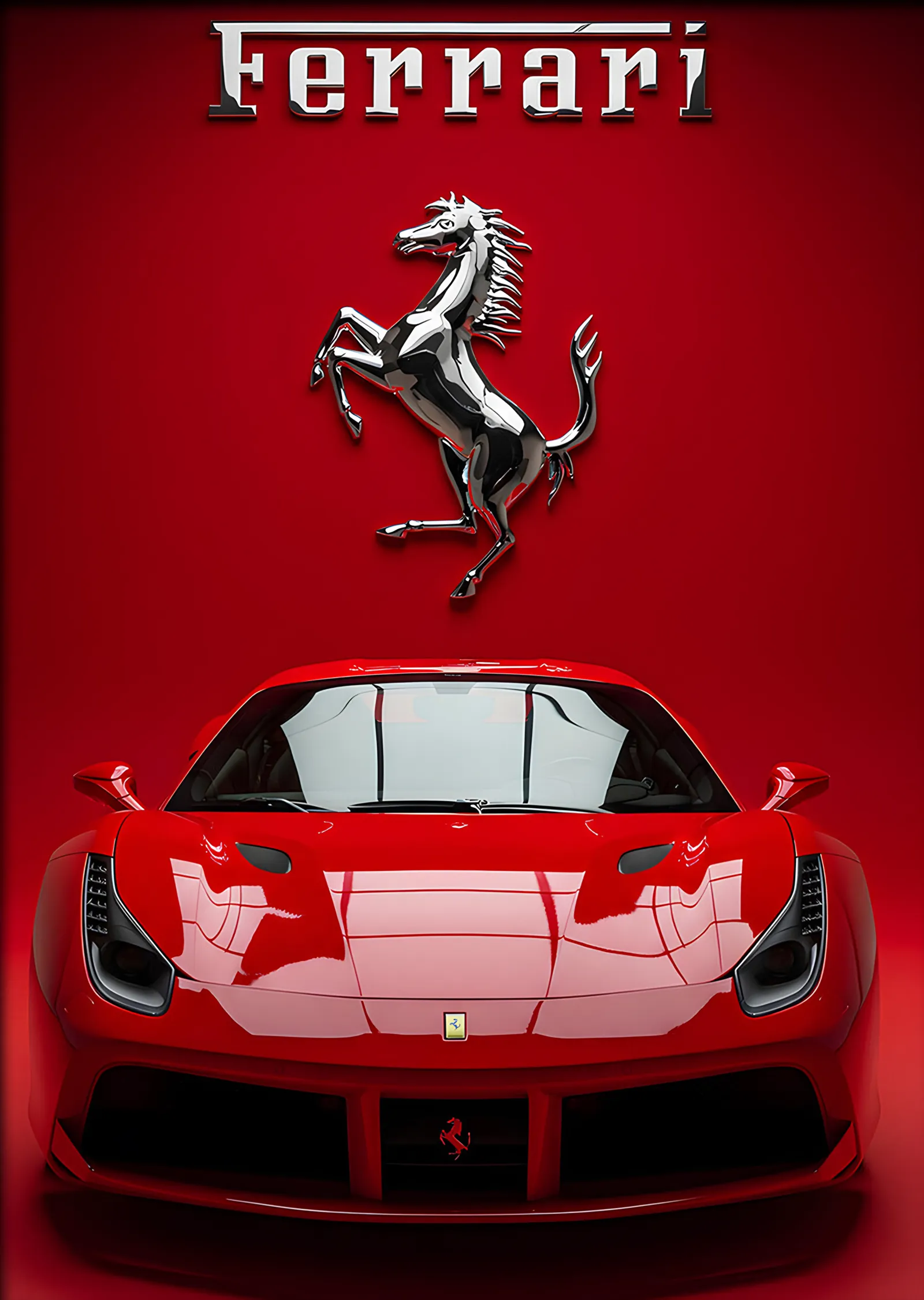 Ferrari Kırmızı Şaha Kalkan At metal tablo